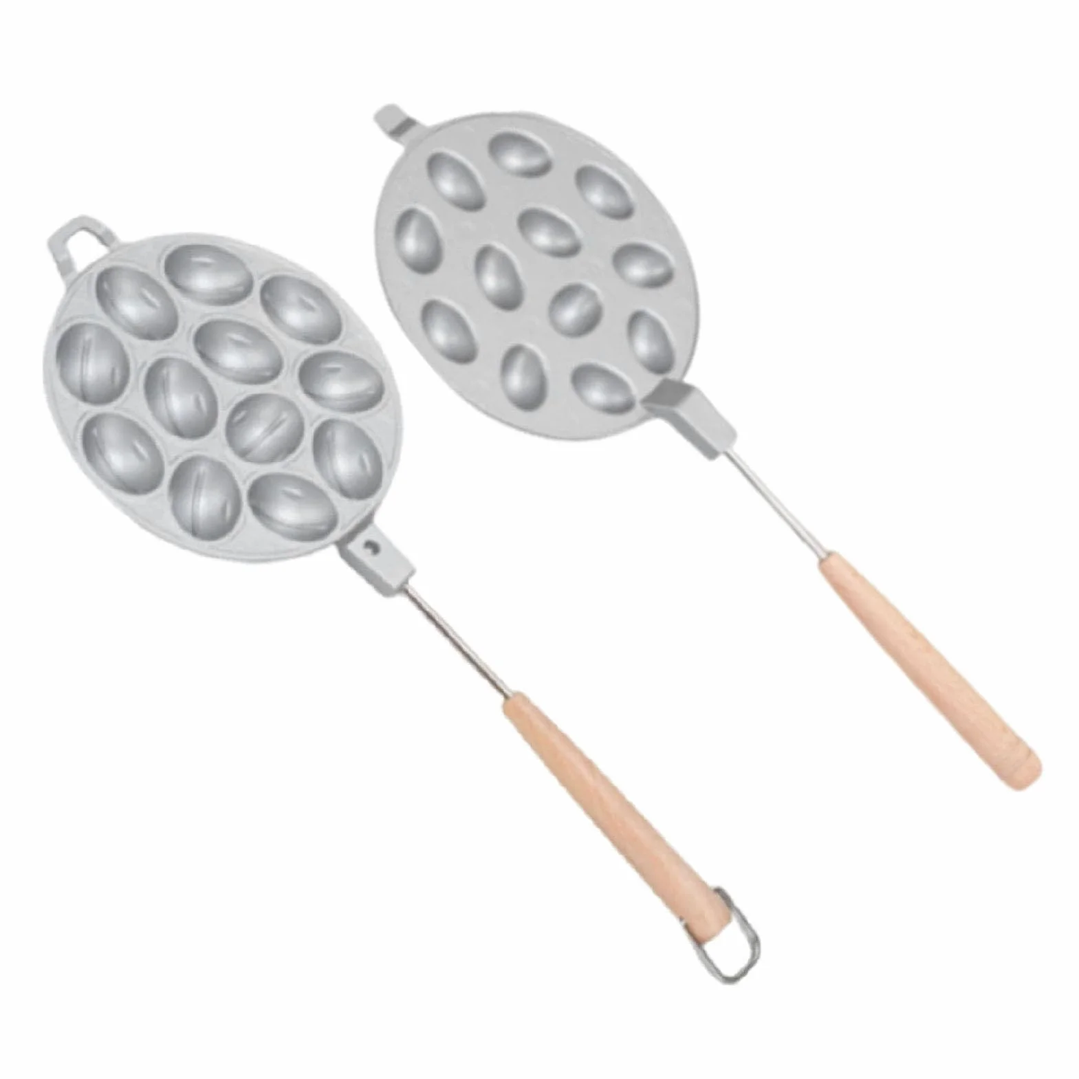 Urządzenie do pieczenia ciasteczek z orzechami włoskimi Nieprzywierające narzędzie do pieczenia ciasteczek z owalnymi orzechami i drewnianą rączką (12 otworów)