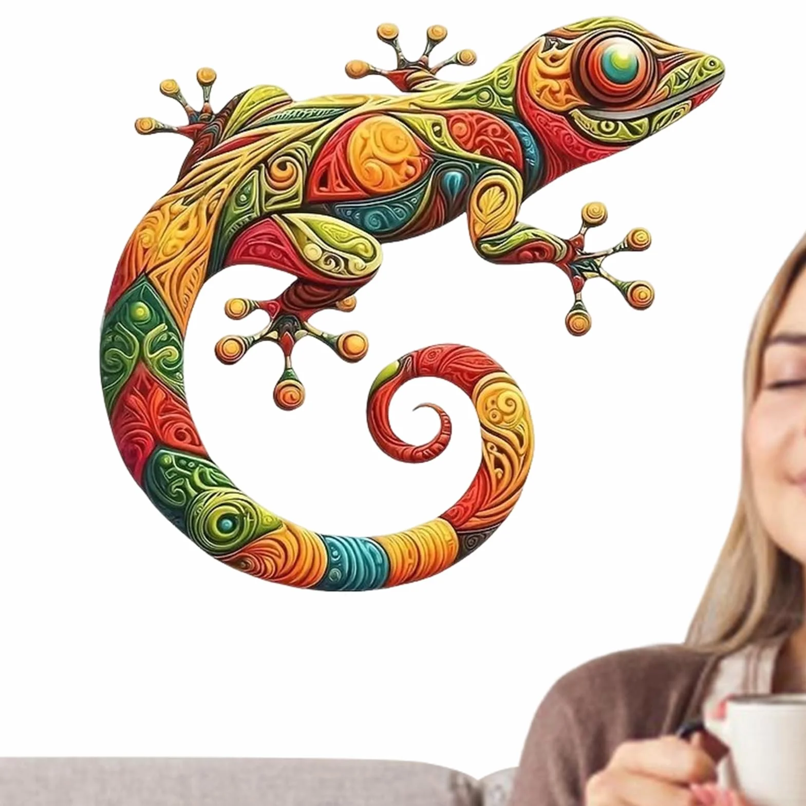 Iouyjiu Metalowa rzeźba Gekona, żelazna jaszczurka, wodoodporna dekoracja na zewnątrz, ręcznie robiona figurka do ogrodu, dekoracja ścienna gekon na patio, balkon, ogrodzenie, rzeźby na podwórko i