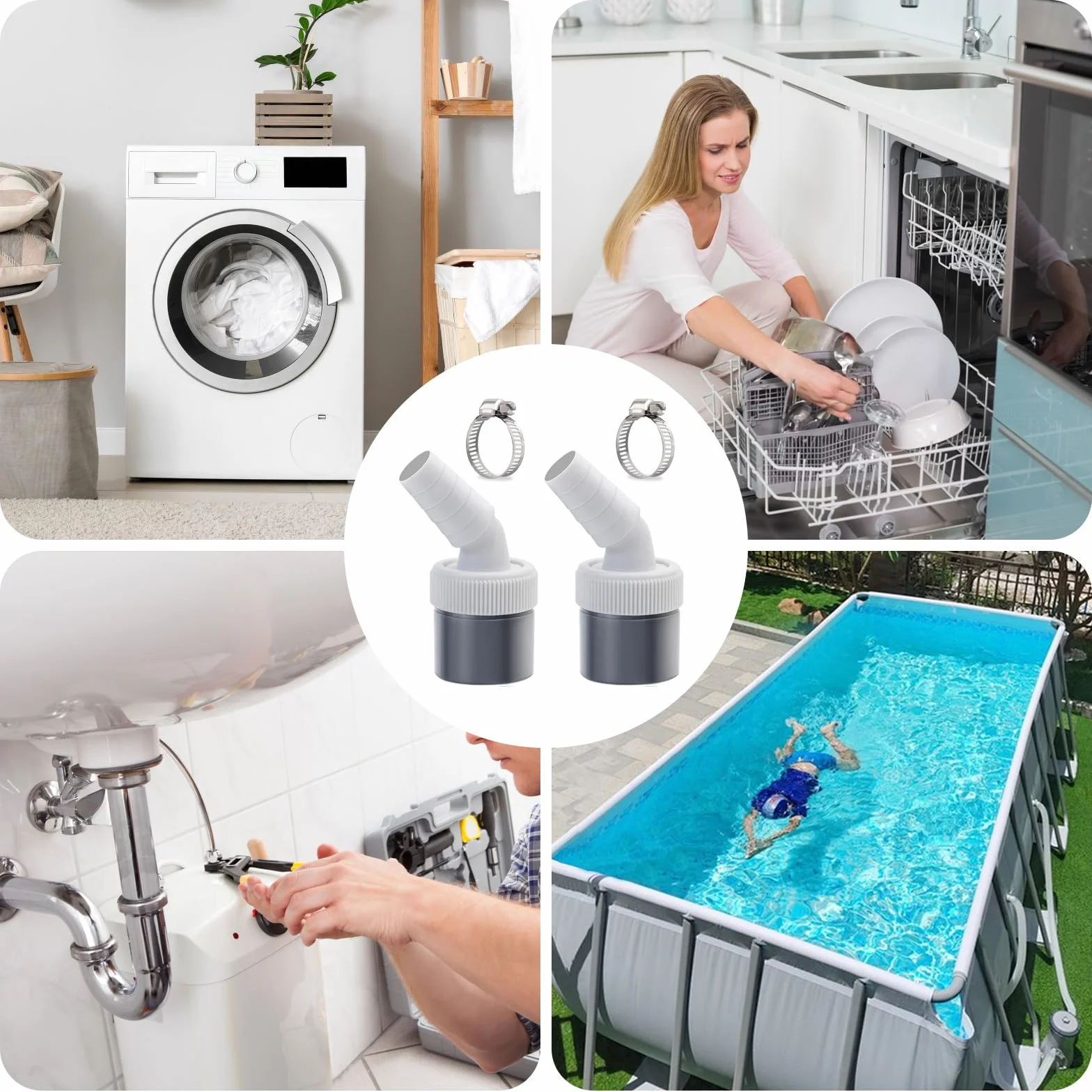 2 adaptery do zmywarki do pralki 1/4 cala, przyłącze pralki z wyjściem do rury Ø 40 mm i wejściem Ø 18-24 mm, z 2 obejmami do węża do zmywarki i suszarki