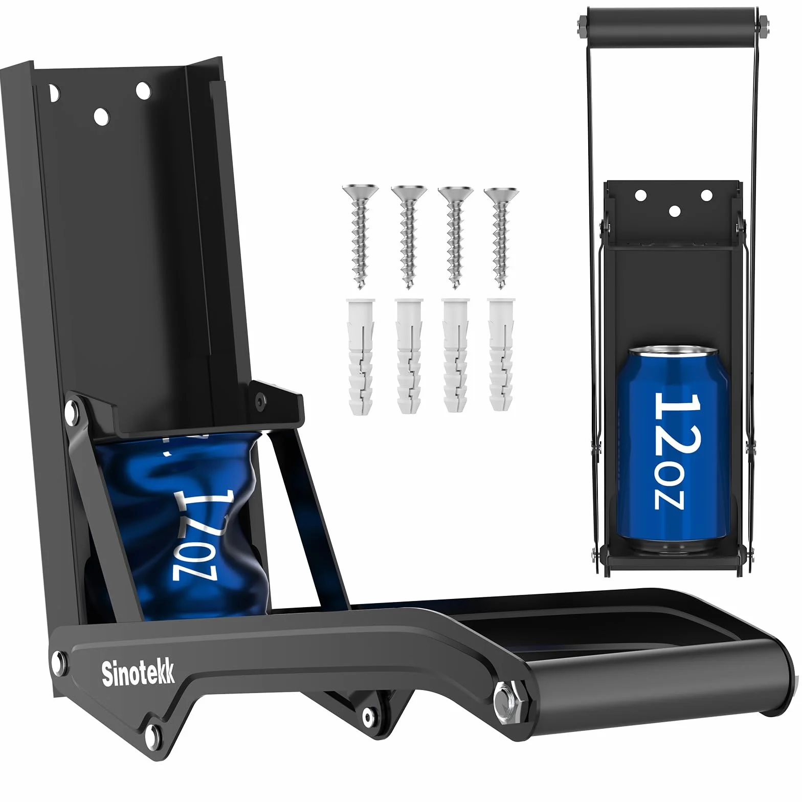 Kruszarka do puszek 470 ml montowana na ścianie, wytrzymała, pogrubiona stal, z wbudowanym otwieraczem do butelek i antypoślizgowym uchwytem, spłaszczona aluminiowa puszka w kilka sekund