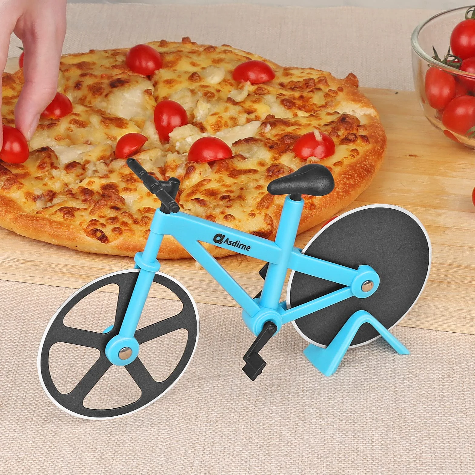 Asdirne nóż do pizzy, 19 cm nóż ze stali nierdzewnej, antyspazmatyczne ostrza, projekt rowerowy - nóż do krojenia pizzy, naleśników, ciast, ciastek, chleba i innych deserów