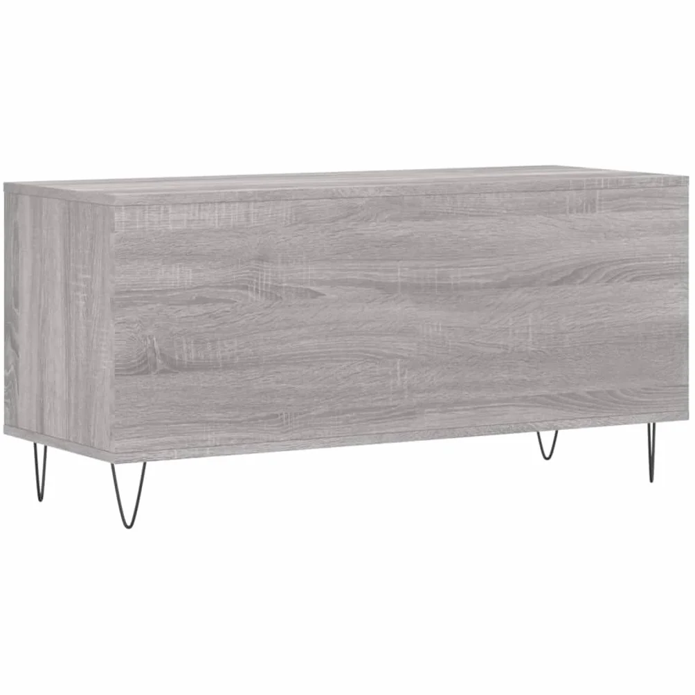 Sonoma szara drewniana szafka na płyty z żelaznymi nogami, 100 x 38 x 48 cm, regał multimedialny, regał na płyty winylowe, do przechowywania multimediów, do salonu lub biura, blat