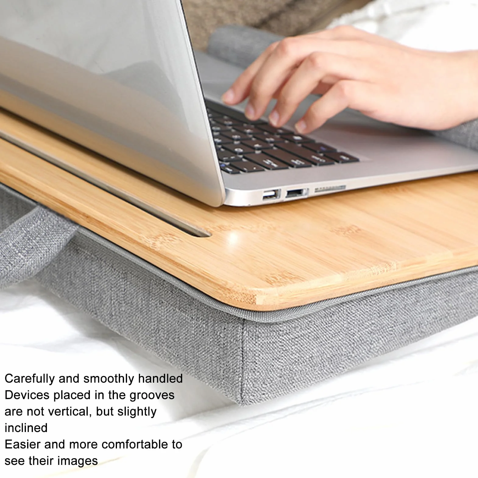 Biurko z poduszką na Nadgarstek, Lekkie, Przenośne Biurko z Bambusa na Laptopa, z Miejscem Tablet z Kątem Nachylenia, Idealne do Domu, Biura, Pracy i Czytania