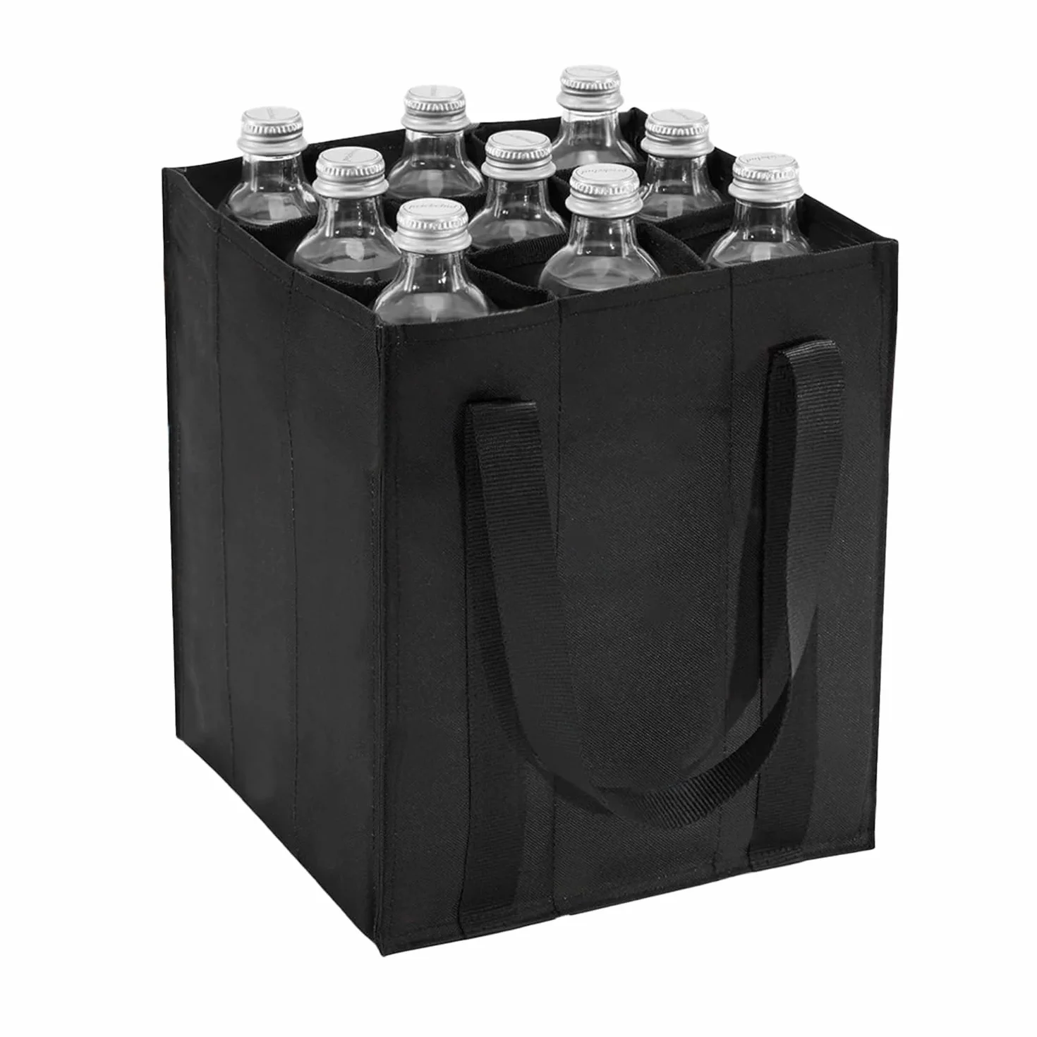 Torba na butelki 9 butelek, torba filcowa o pojemności 1,5 litra, wielokrotnego użytku, męska torebka na butelki piwa i wina, czarna