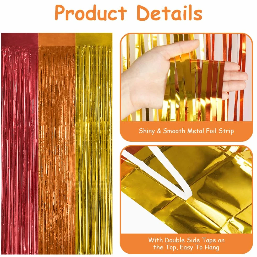 OFFCUP Tinsel Foliowa Zasłona z Frędzlami 1x2m, Błyszczące Serpentyny dla Urodzin, Ukończenia Szkoły, ślubu, Zaręczyn, Wieczoru Panieńskiego (kolor, 4 szt.)