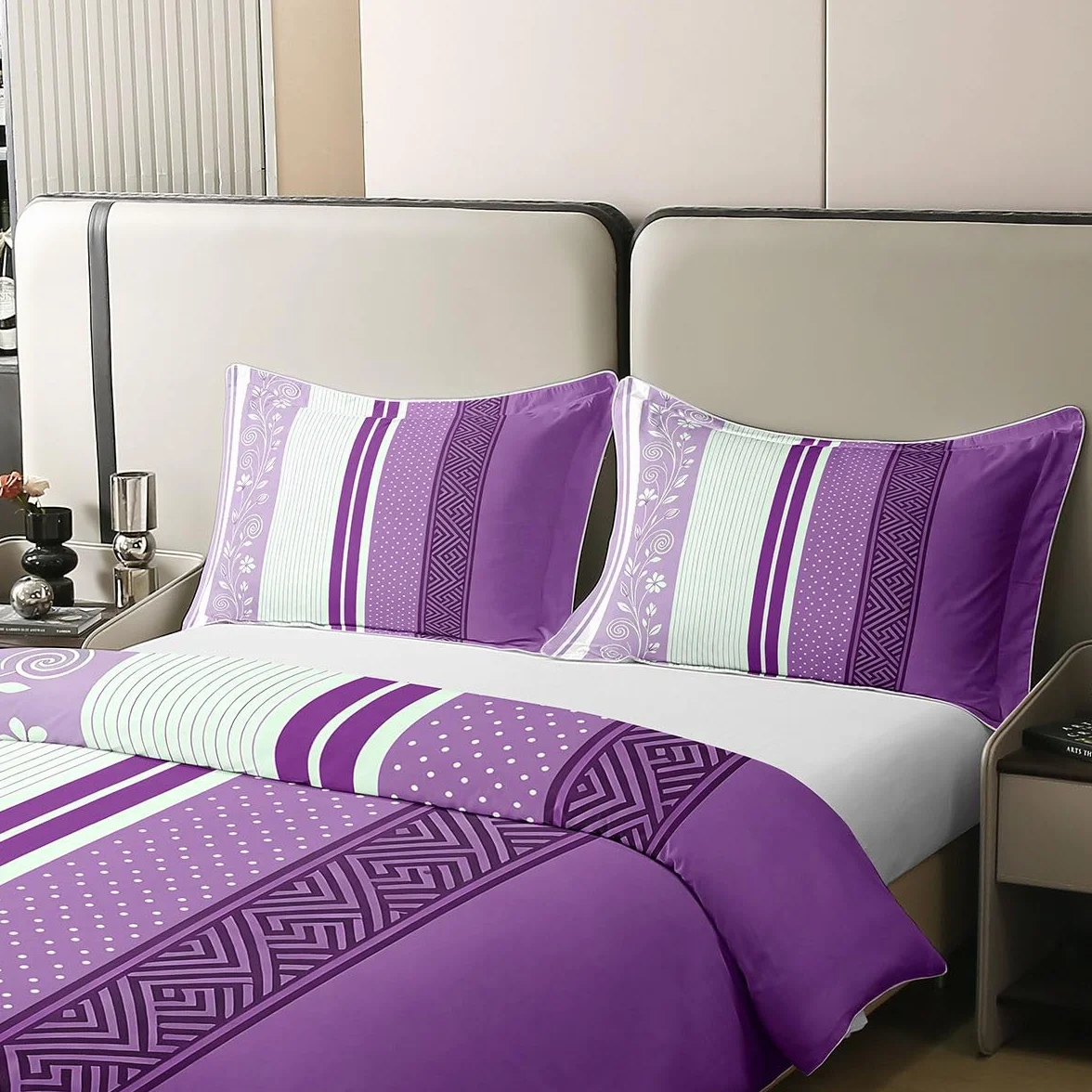 Pościel w stylu retro, 100% naturalna bawełna, rozmiar L, geometryczne paski, falowane kropki, dekoracja dla dziewcząt i chłopców, zestaw pościeli, modne linie, liliowa poszewka na kołdrę