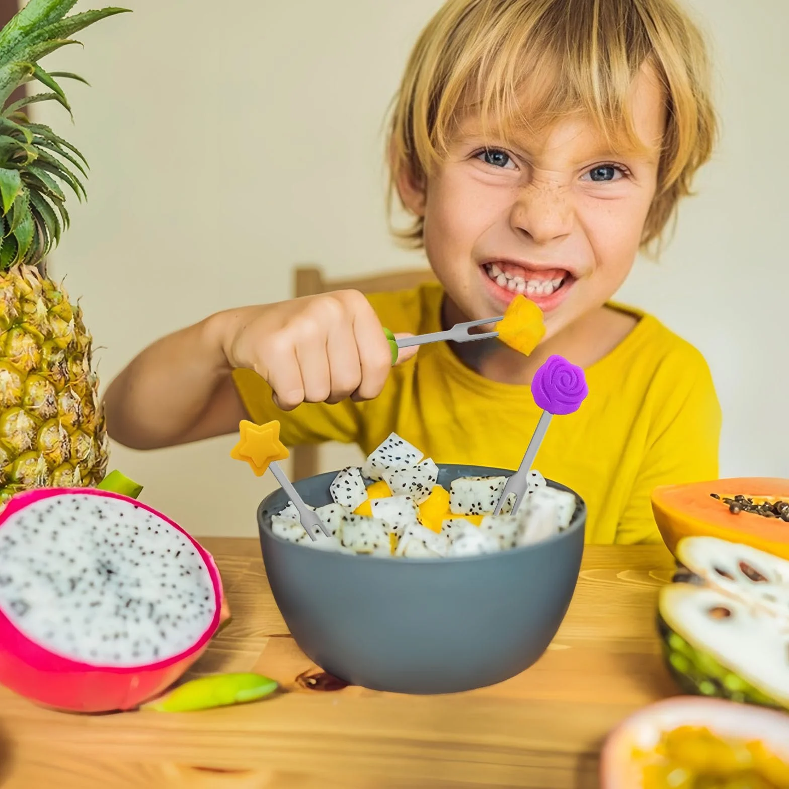 Piekser 6 sztuk widelczyków do owoców dla dzieci, widelczyki do owoców dla dzieci, mini widelce dla dzieci, pudełko śniadaniowe, Piekser dla dzieci, na lunch, imprezę, popołudniową herbatę
