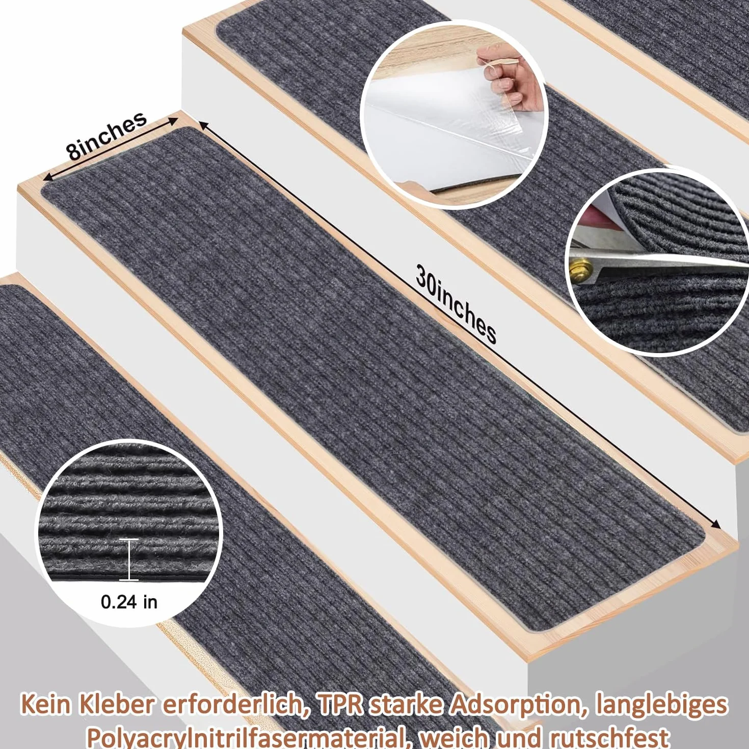 Maty na schody 15 sztuk antypoślizgowe maty na schody samoprzylepne 76 x 20 cm do wnętrz schodów dla dzieci, zwierząt domowych (podwójne paski)