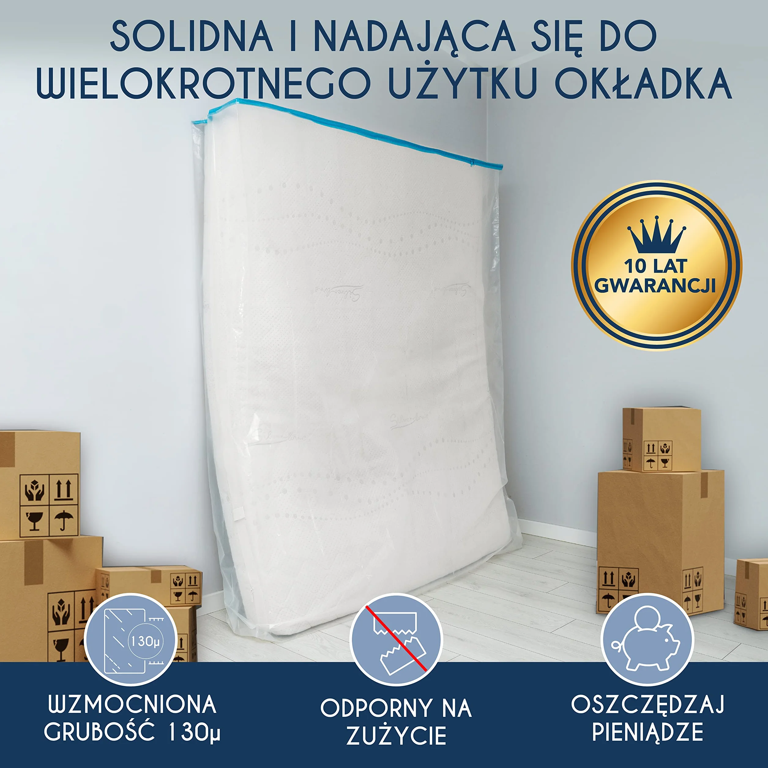 Plastikowy pokrowiec ochronny na materac 160x200 cm (grubość 30 cm) - pokrowiec na materac z dużym zamkiem błyskawicznym - torba do przechowywania - odporny i wielokrotnego użytku