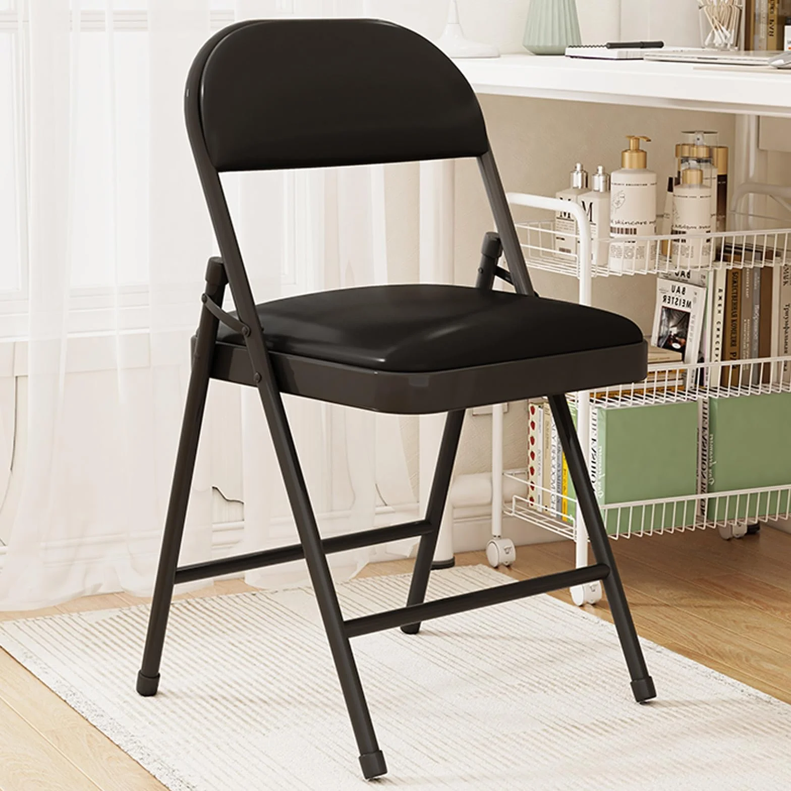 Folding Chairs Metal Frame Indoor Fold Up Chair Folding Desk Chairs Easy Folding And Storage Foldable Chairs For Office Home Extra Seat Black Chairs 79 * 45 * 47cm