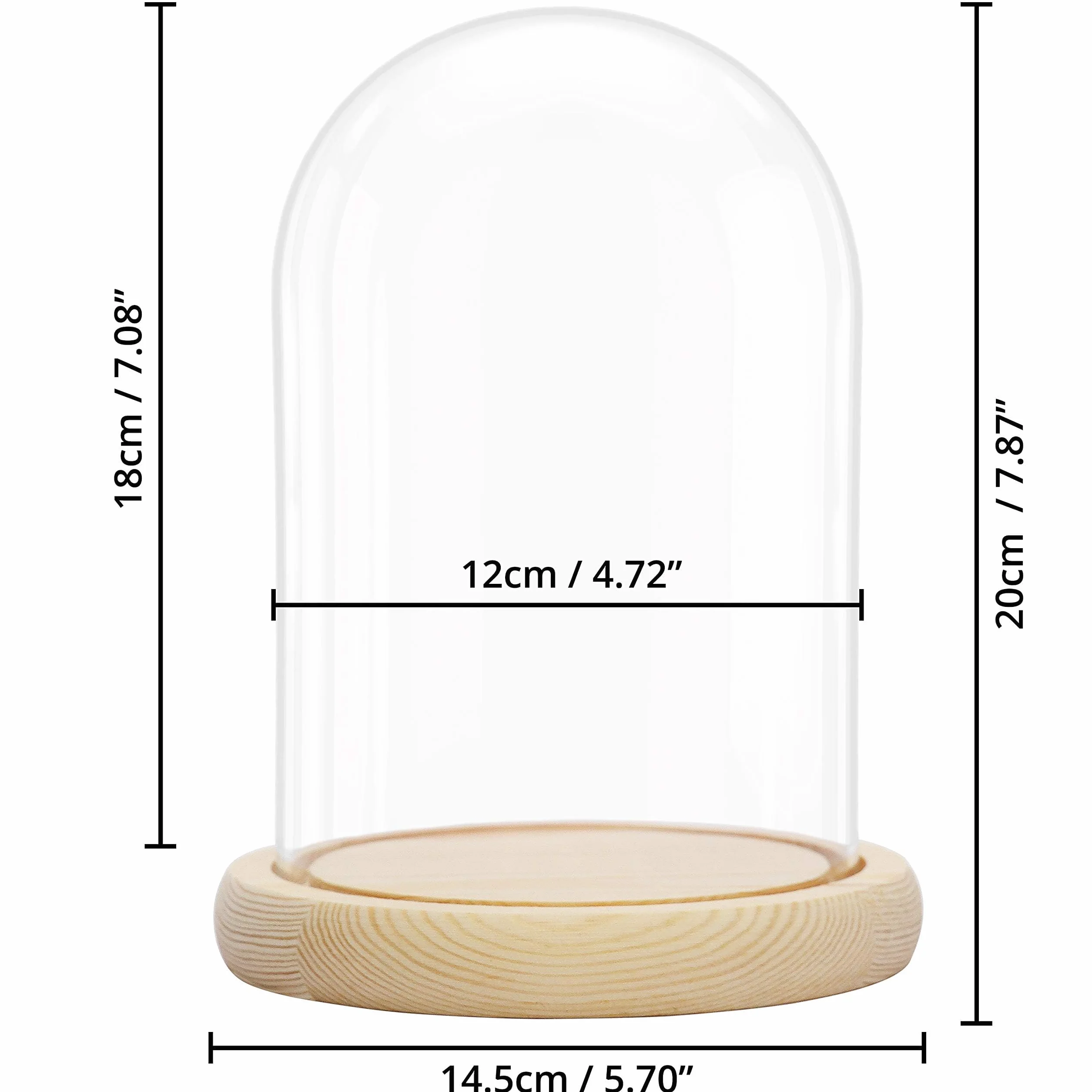 Belle Vous Szklany dzwonek z podstawą z naturalnego drewna - 20 cm - przezroczysty dekoracyjny szklany dzwonek z drewnianą tacą do świateł, dekoracji stołów, antyków