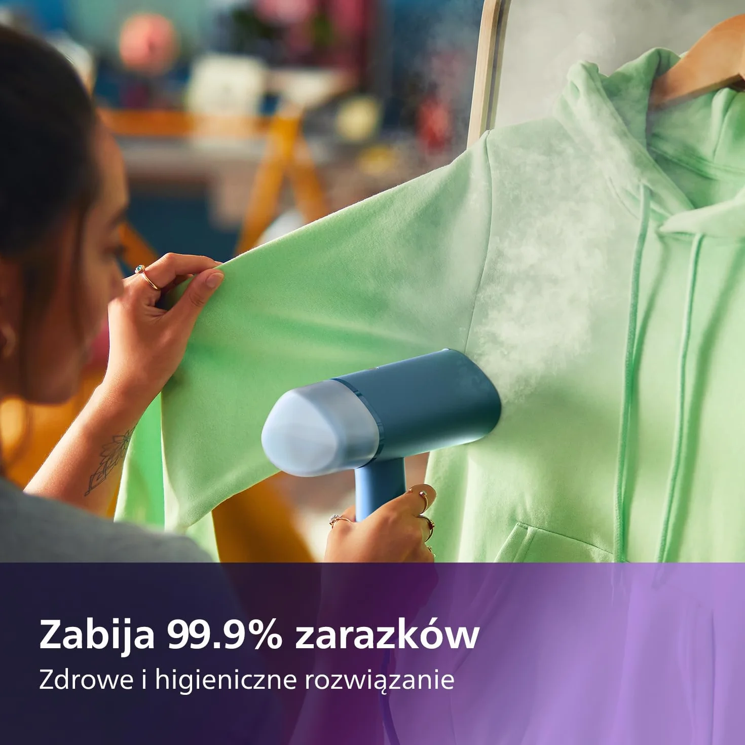 Philips Parownica Ręczna Serii 3000 - Moc 1000 W, 20 g/min Ciągłej Pary, Odłączany Zbiornik na Wodę o pojemności 100 ml, Plastikowa Płytka, Niebieski (STH3000/20)