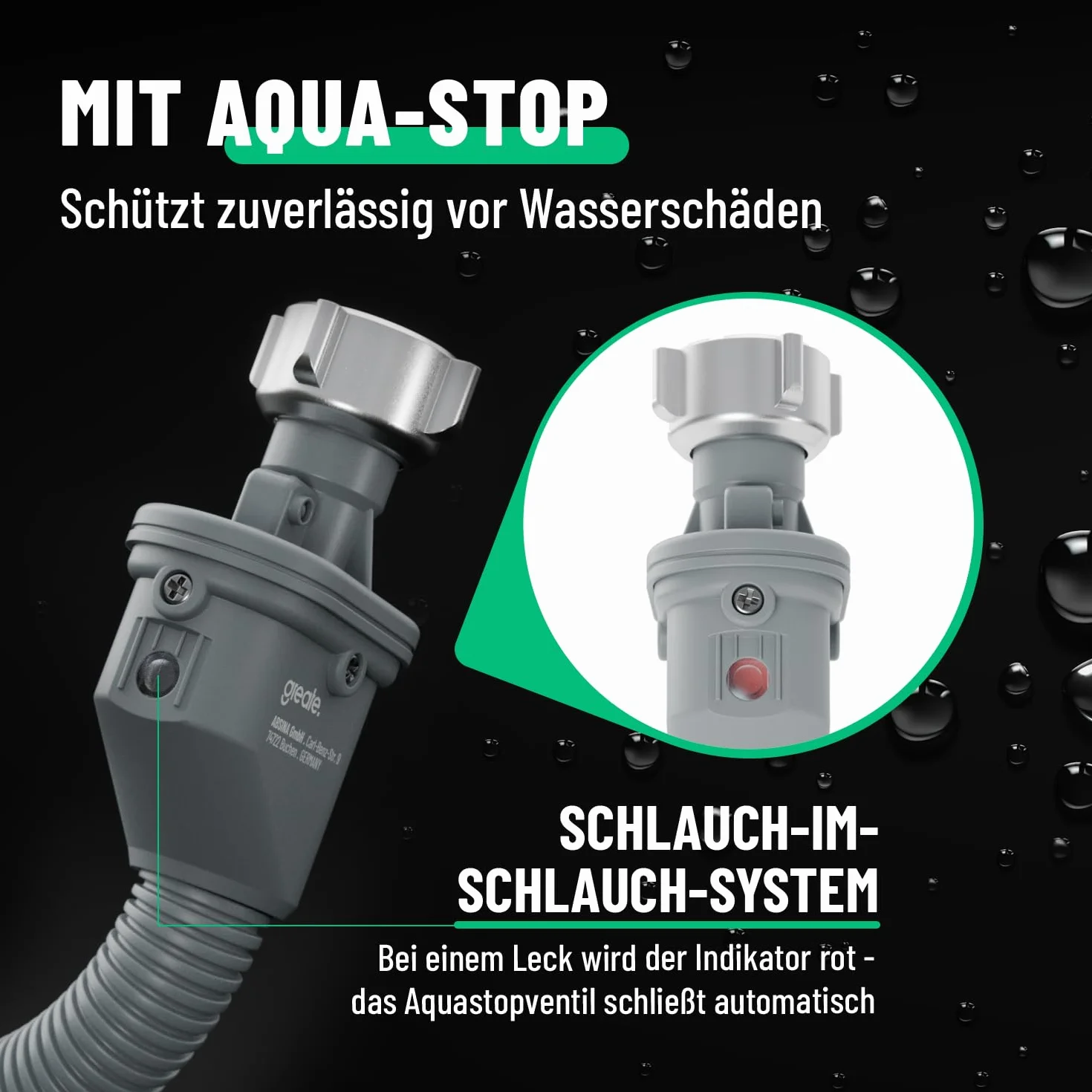 greate Aquastop wąż do pralki 1,5 m – wąż dopływowy pralka 3/4 cala z zaworem bezpieczeństwa zatrzymującym wodę – wąż do pralki Aquastop