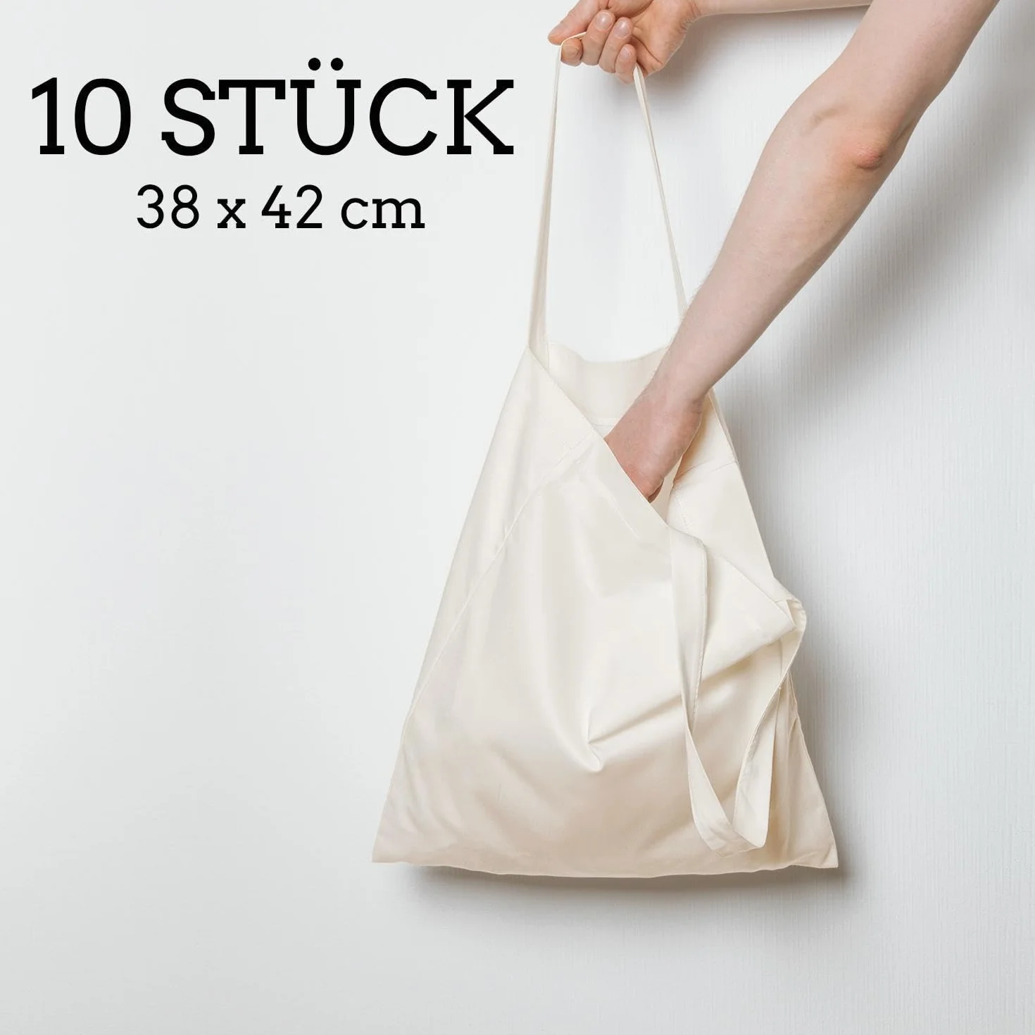 Torba bawełniana 38x42 cm 10 sztuk bez nadruku, dwa długie uchwyty Certyfikat OEKO-TEX® Torba materiałowa, reklamówka, torba bawełniana, torba materiałowa Torba na zakupy do malowania, natura