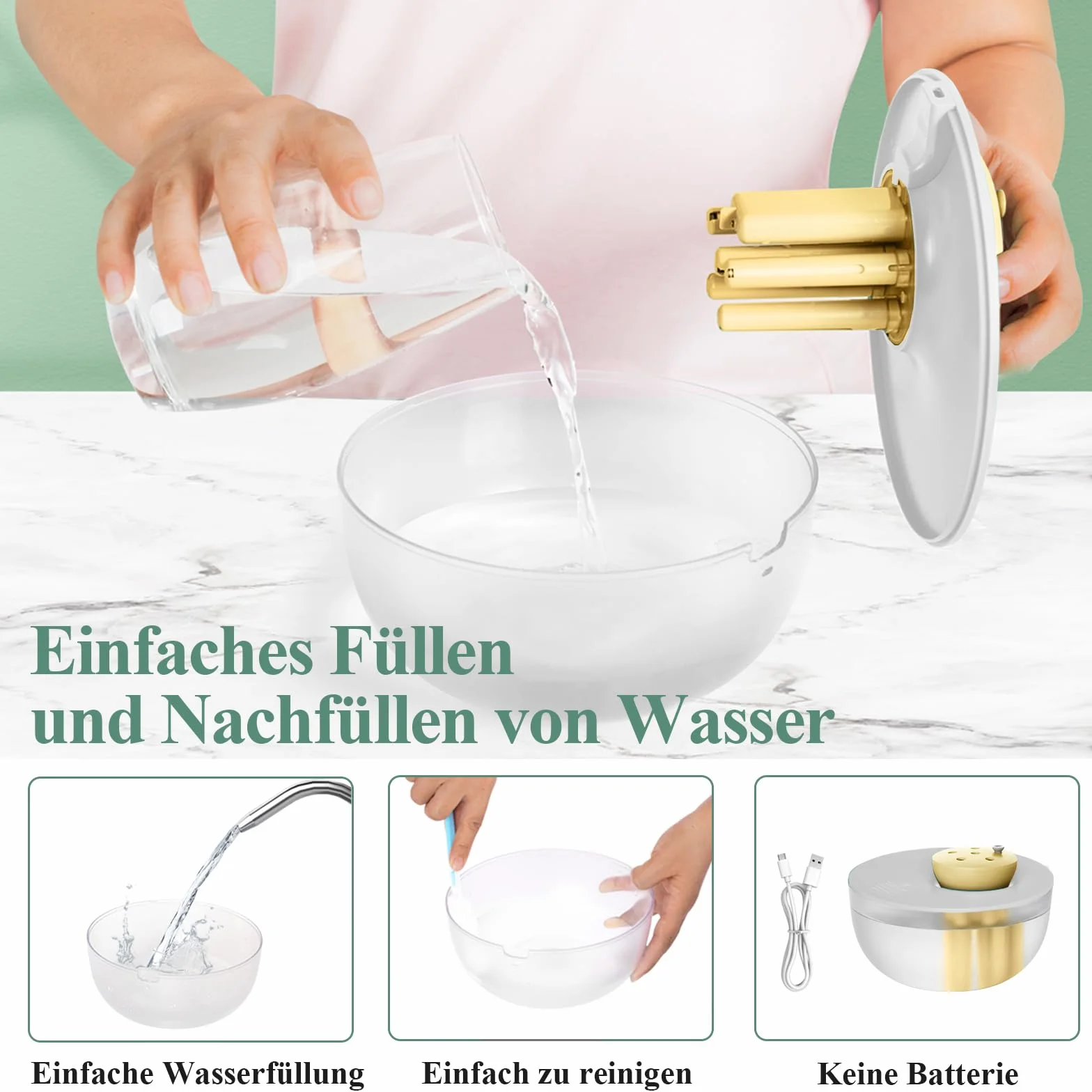 Mini nawilżacz powietrza z oświetleniem, 20 dB, cichy, 6-biegowy, regulowany humidifier, pojemność mgły 300 ml/h, z elementem filtrującym (szary)