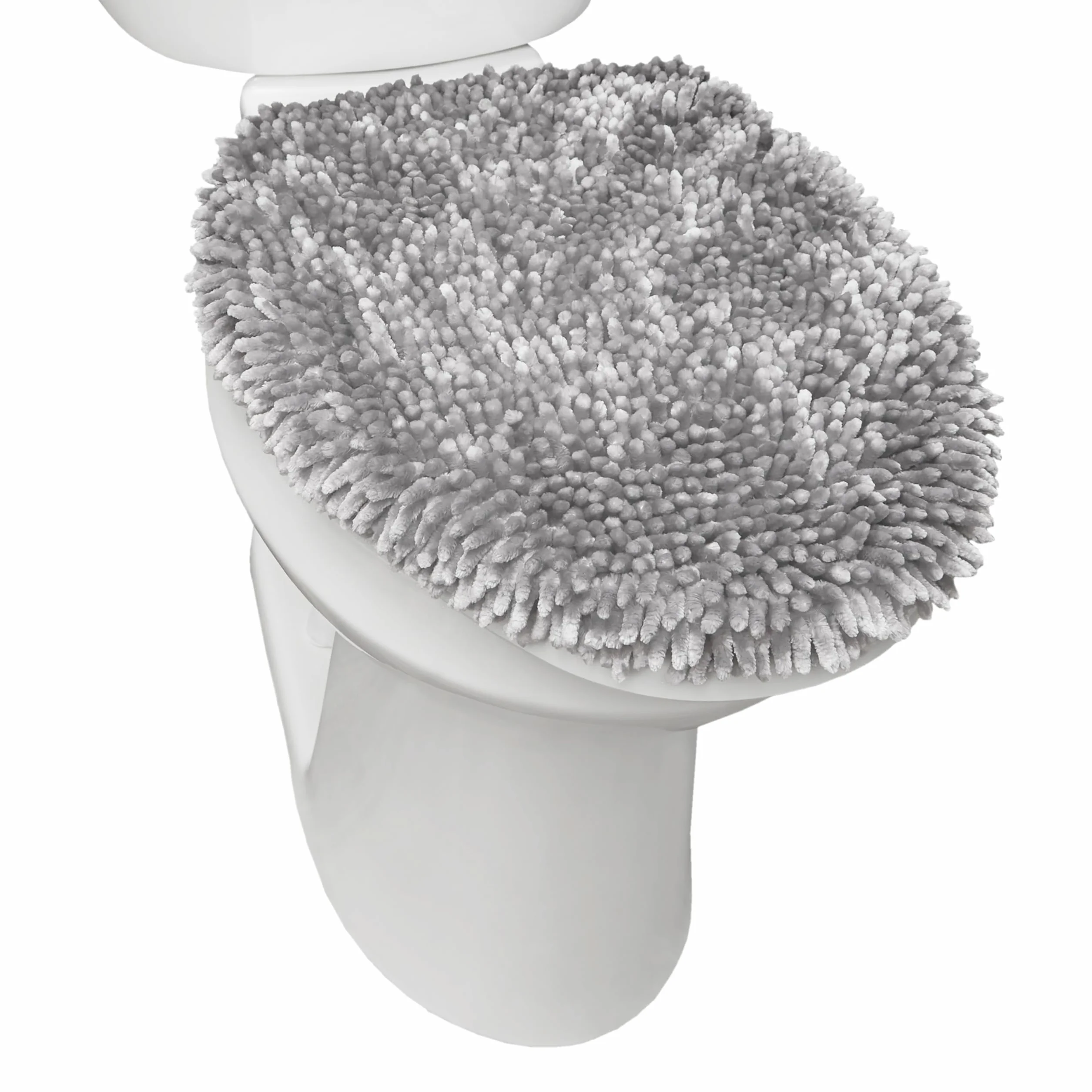 SoHome Spa Step luksusowa pluszowa szenilowa kudłata można prać w pralce, ultramiękki, standardowy pokrowiec na deskę sedesową, 47 cm x 50 cm, jasnoszary