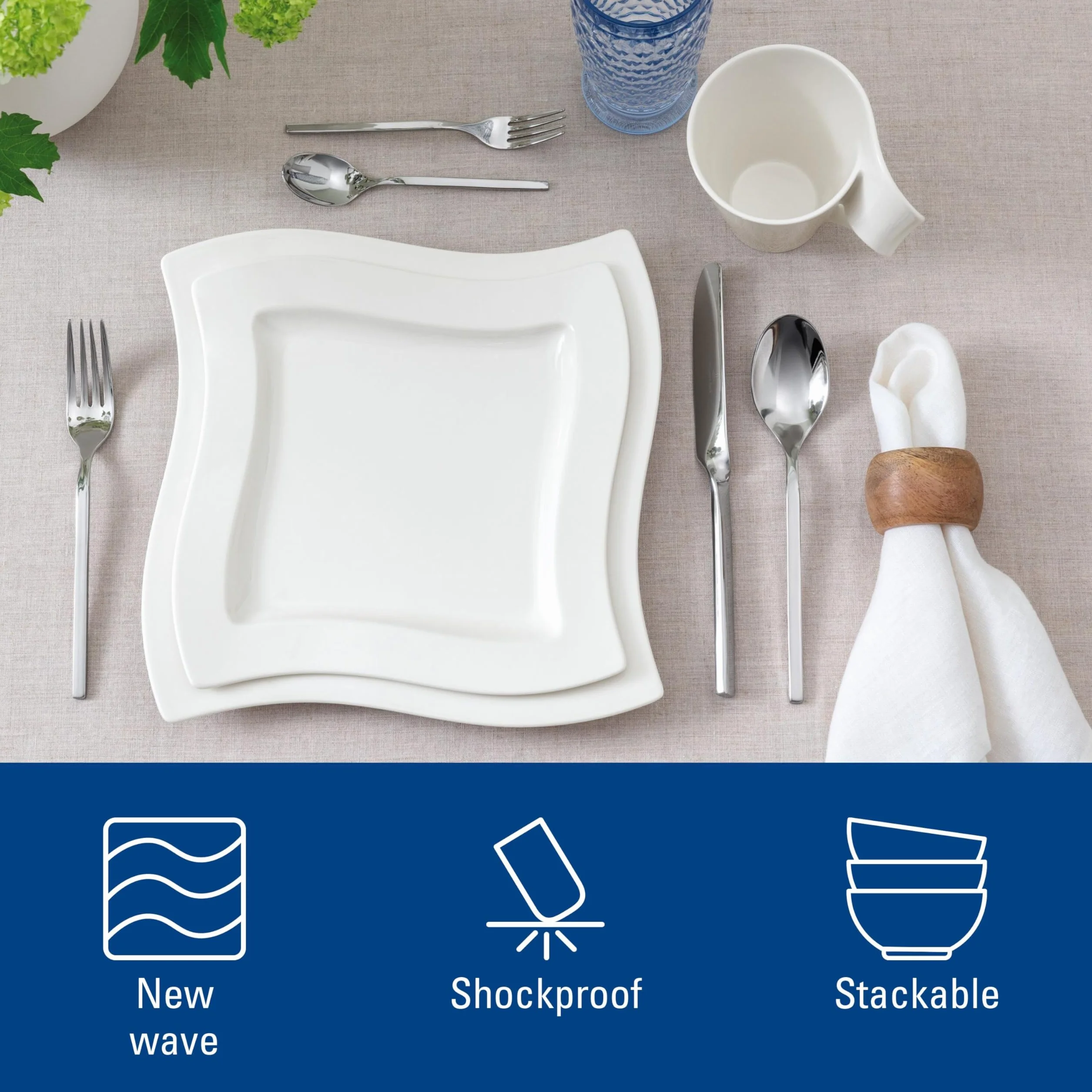 Villeroy & Boch NewWave kwadratowy talerz śniadaniowy, 24 x 24 cm, porcelana premium, biały