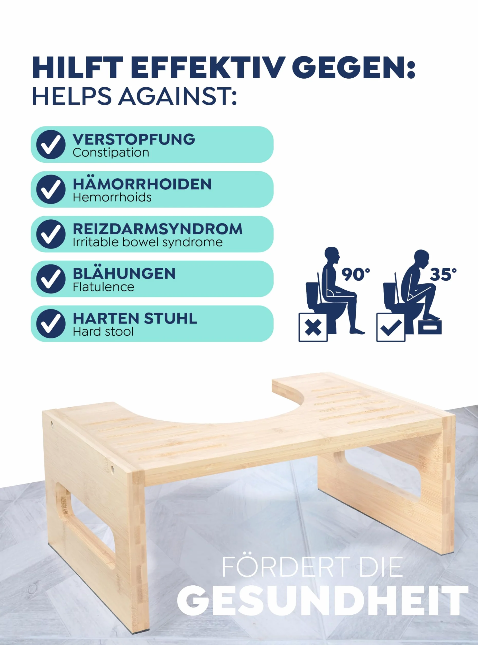 Rubberneck Taboret Toaletowy Bamboo Naturalne Krzesło Kucanie Zdrowie Jelita Antypoślizgowy