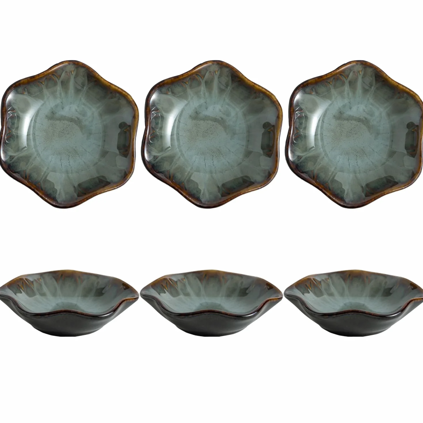 6-częściowy zestaw ceramicznych miseczek do dipów - małe miseczki na przekąski i sosy, trwałe 10*2.5cm/3.94*0.98in w stylu vintage w zielonym kolorze