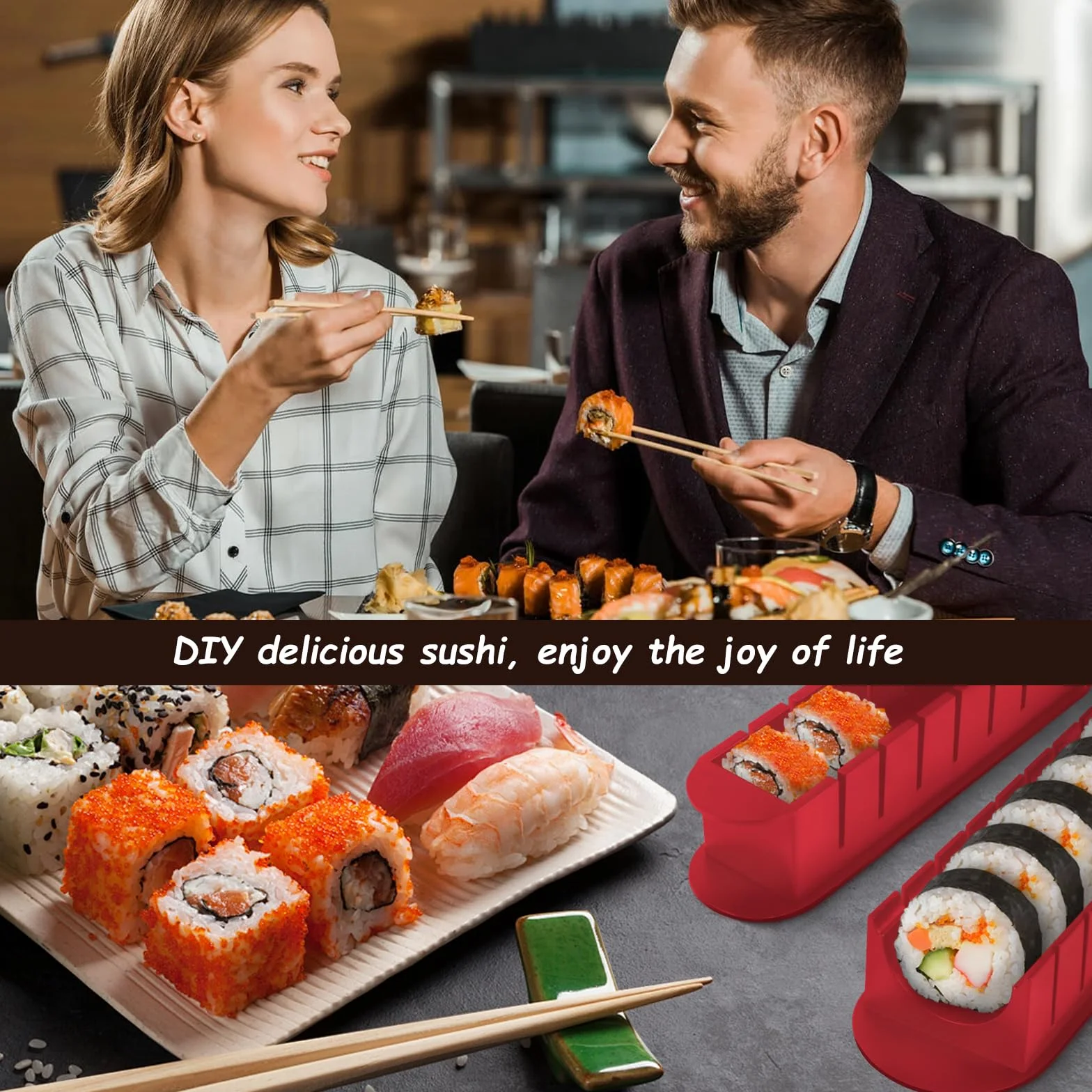 Zestaw talerzy do sushi, 20 artykułów, dla początkujących, do samodzielnego wykonania, mogą być używane jako talerze do sushitów z rolkami ryżu, widelcem, nożem, matą do rolkowania, pałeczkami