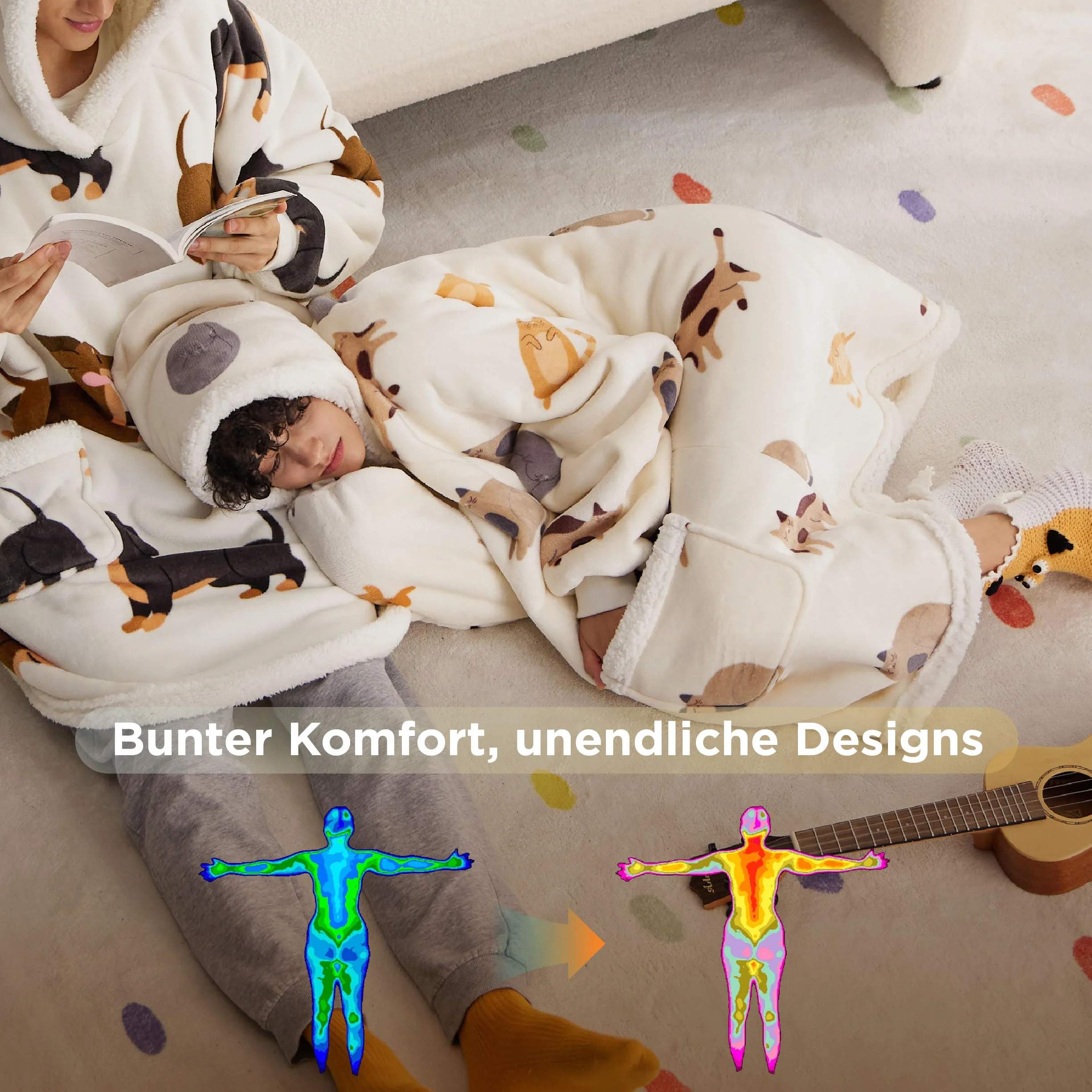 Bedsure Bluza koc z kapturem w kratę