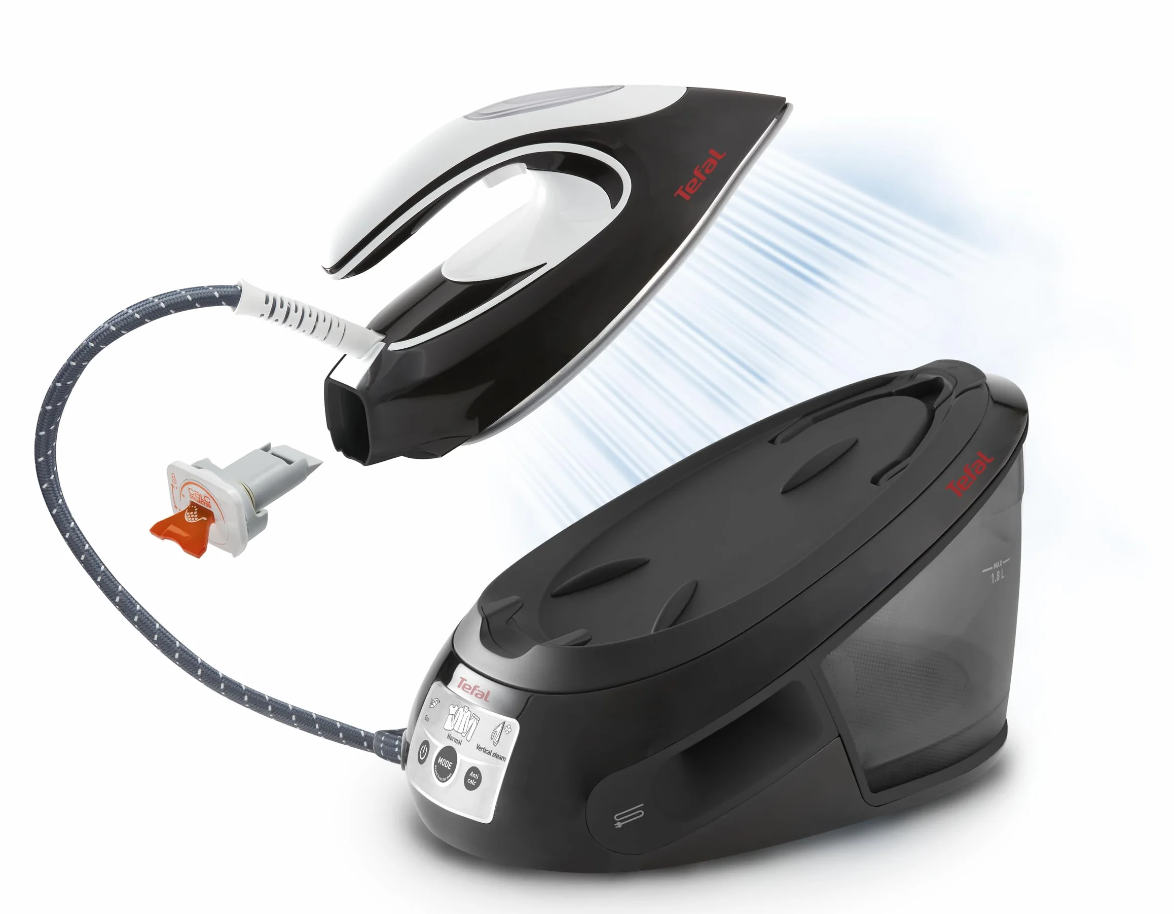 TEFAL SV8055 Express Anti-Calc Generator pary, Stacja do Prasowania Parowego, Ciśnienie 6,5 bara, uderzenie pary: 450 g/min, Stały wyrzut pary: 120 g/min, prasowanie w pionie, 2800 W, Wielokolorowy
