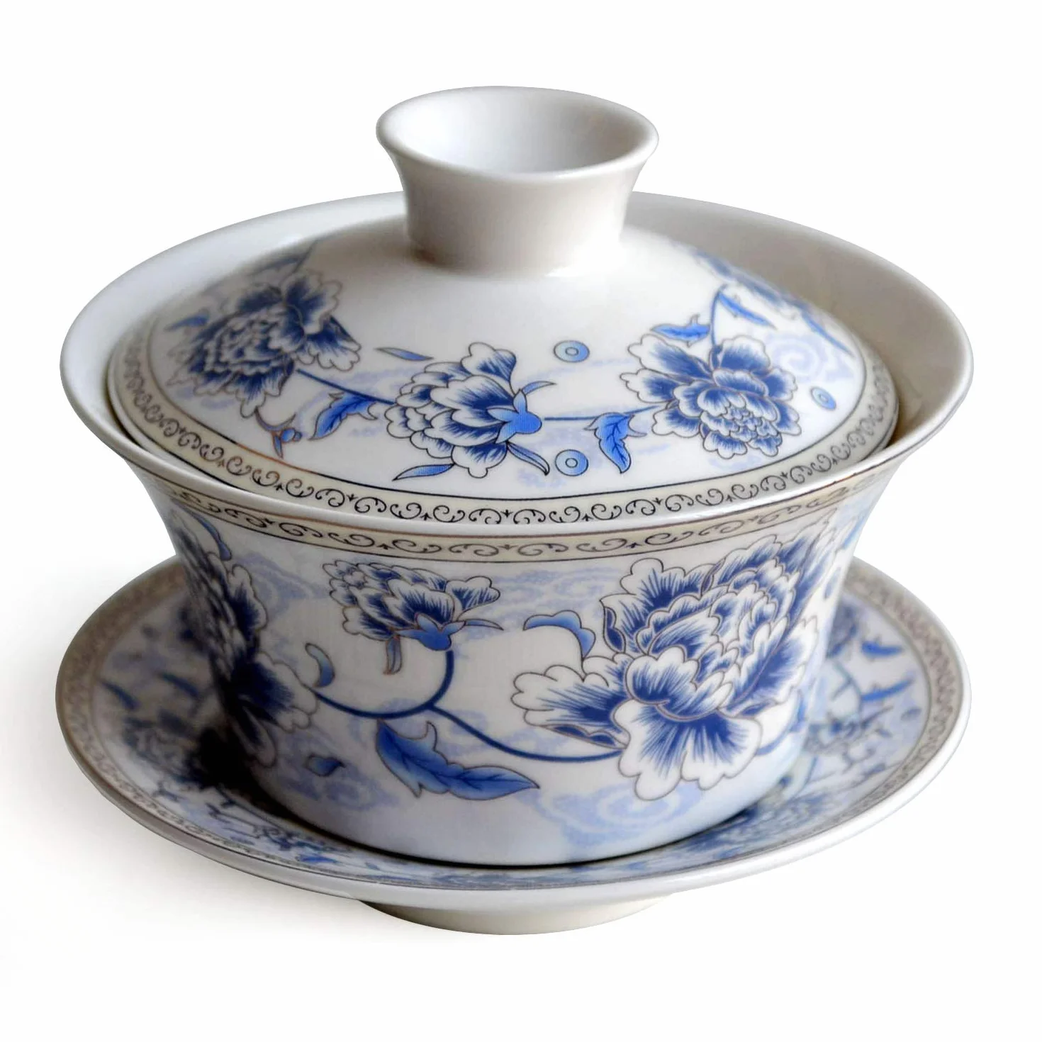 Tradycyjny zestaw do herbaty Gaiwan z pokrywką i spodkiem, ręcznie robiony ceramiczny kubek do herbaty, porcelanowe filiżanki w kwiaty, 10 uncji
