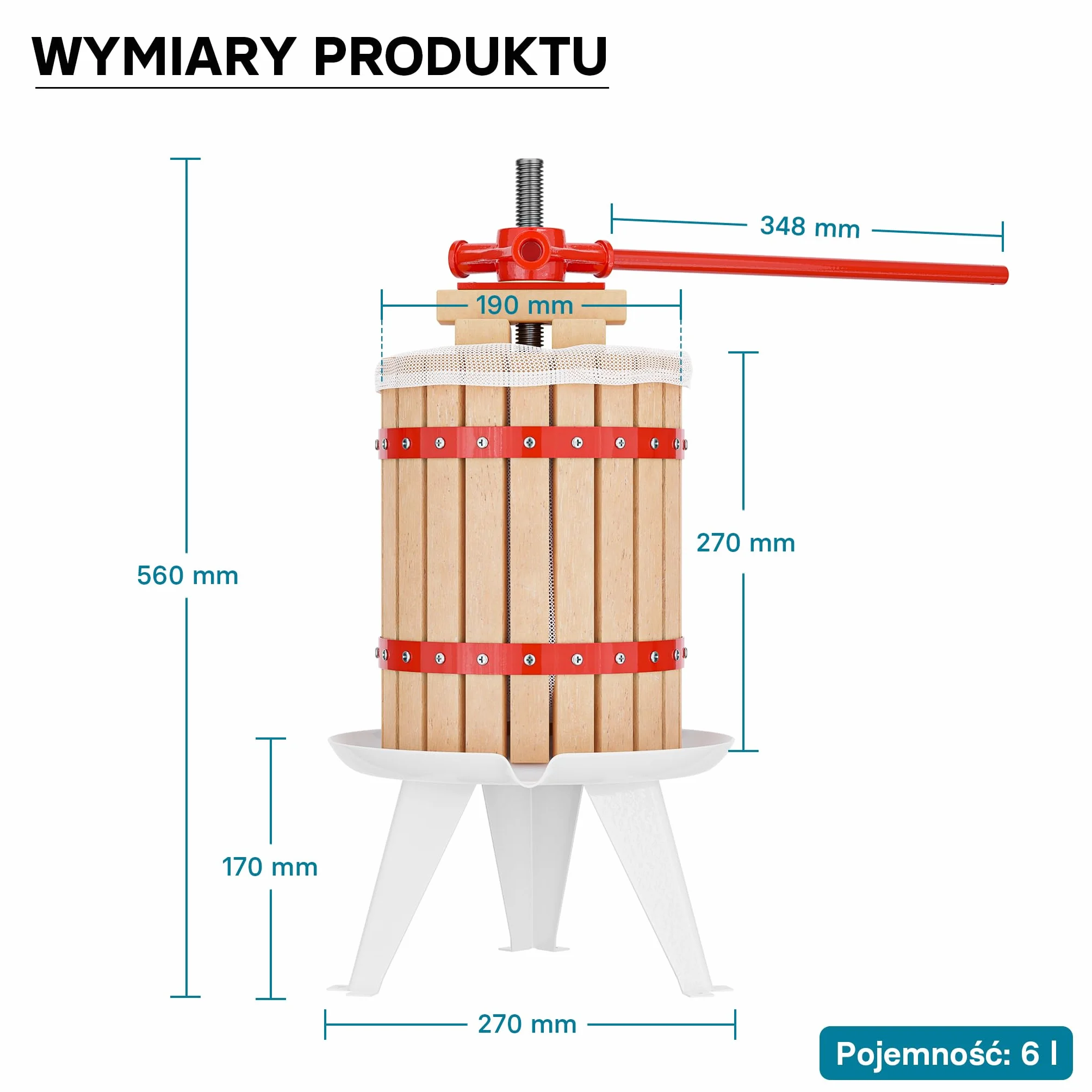Wiltec Drewniana prasa do owoców 6 litrów, ręczna śrubowa wyciskarka do soków