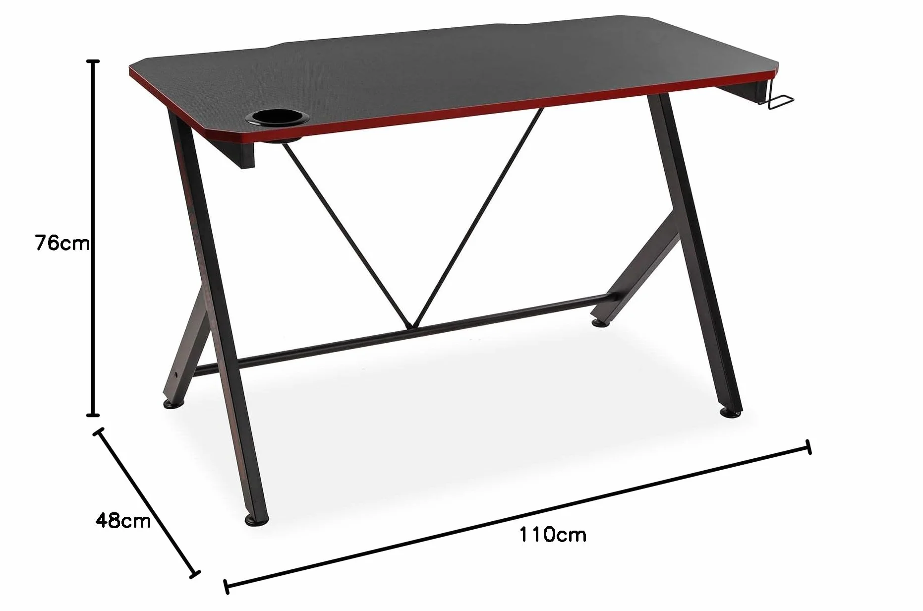 Stół do gier komputerowych Versa Pablo 76x60x120 cm drewno metal czarno-czerwony