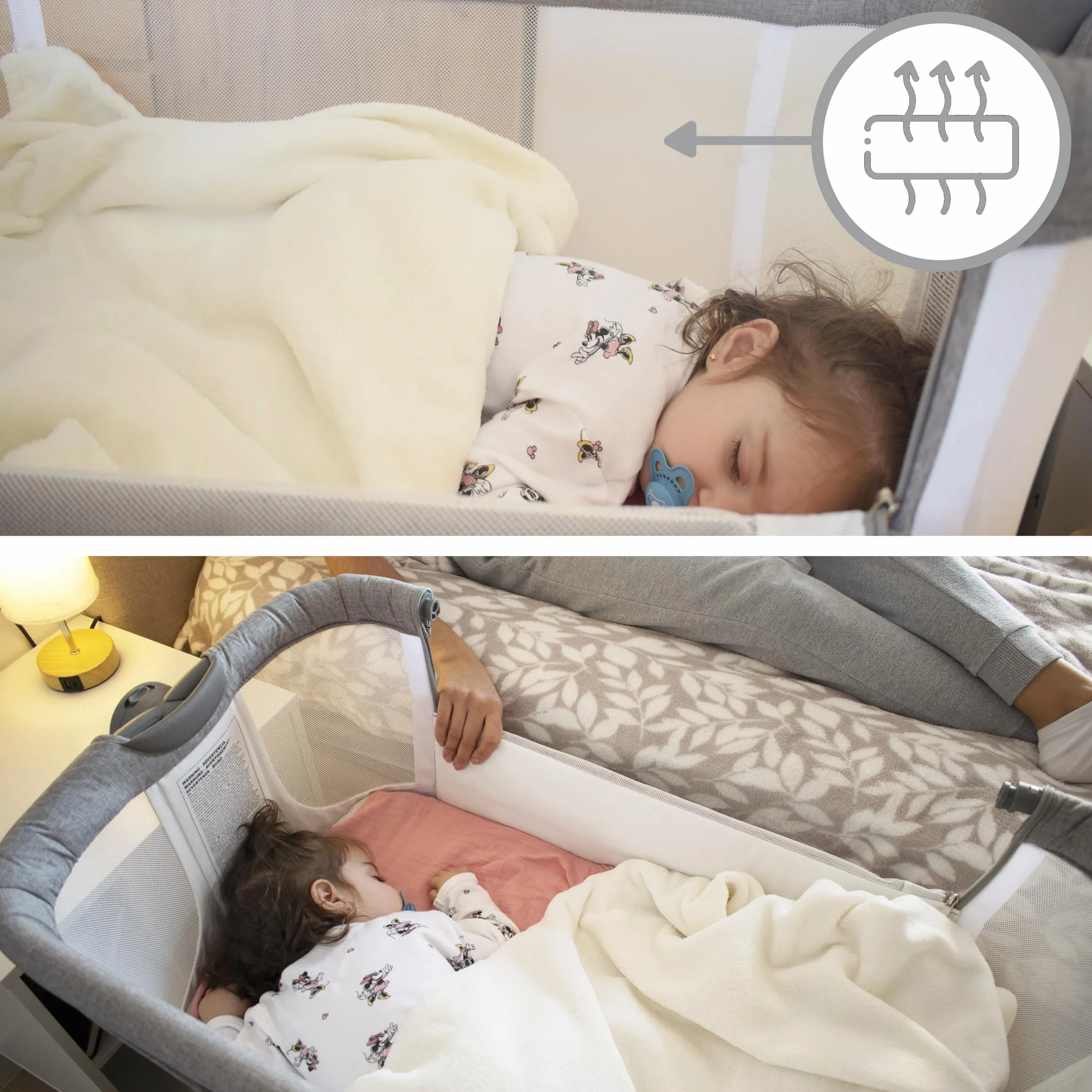 Twinly Comfortly 2 w 1 łóżeczko dziecięce i łóżeczko dziecięce z kółkami, składane mini łóżeczko podróżne, bez mocowania, regulowana wysokość i funkcja przeciwodblaskowa, w zestawie materac