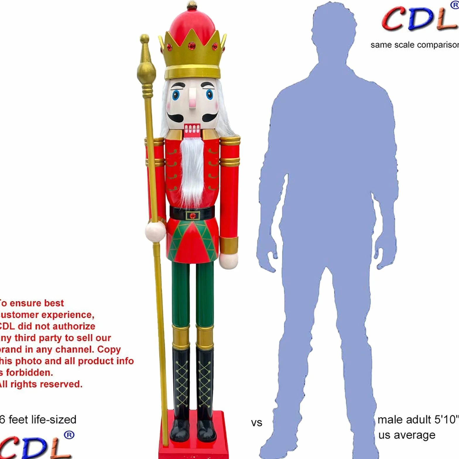 CDL Gigantyczny Drewniany Dziadek do Orzechów 1,8 m Czerwony Król K03