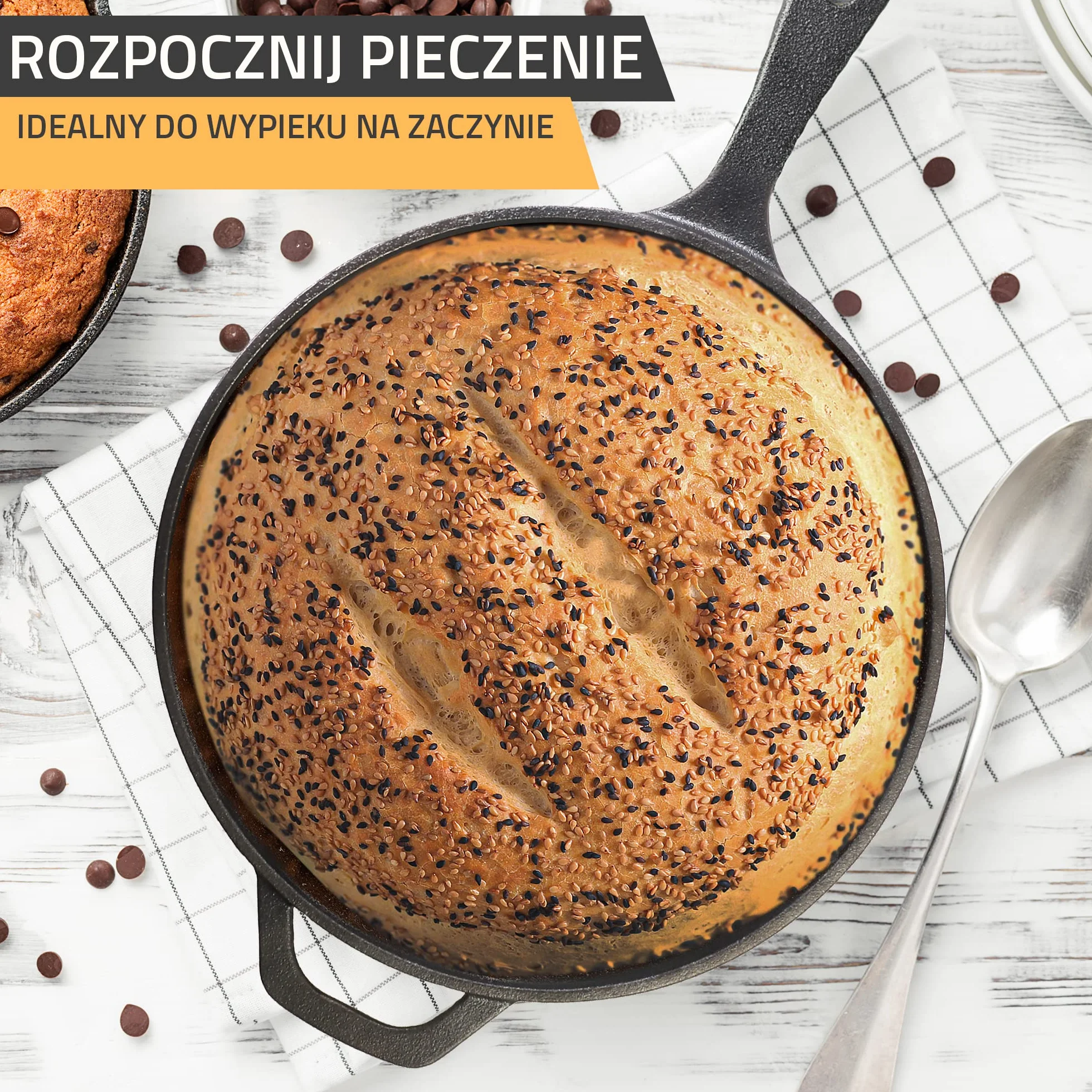 KICHLY Wstępnie solony holenderski kocioł do piekarnika - Dwufunkcyjne patelnie grillowe - bezpieczna żeliwna kuchenka kombinowana do kuchenki, kempingu, wewnątrz i na zewnątrz - zestaw do gotowania 3L/3.2 Quart (2 w 1)
