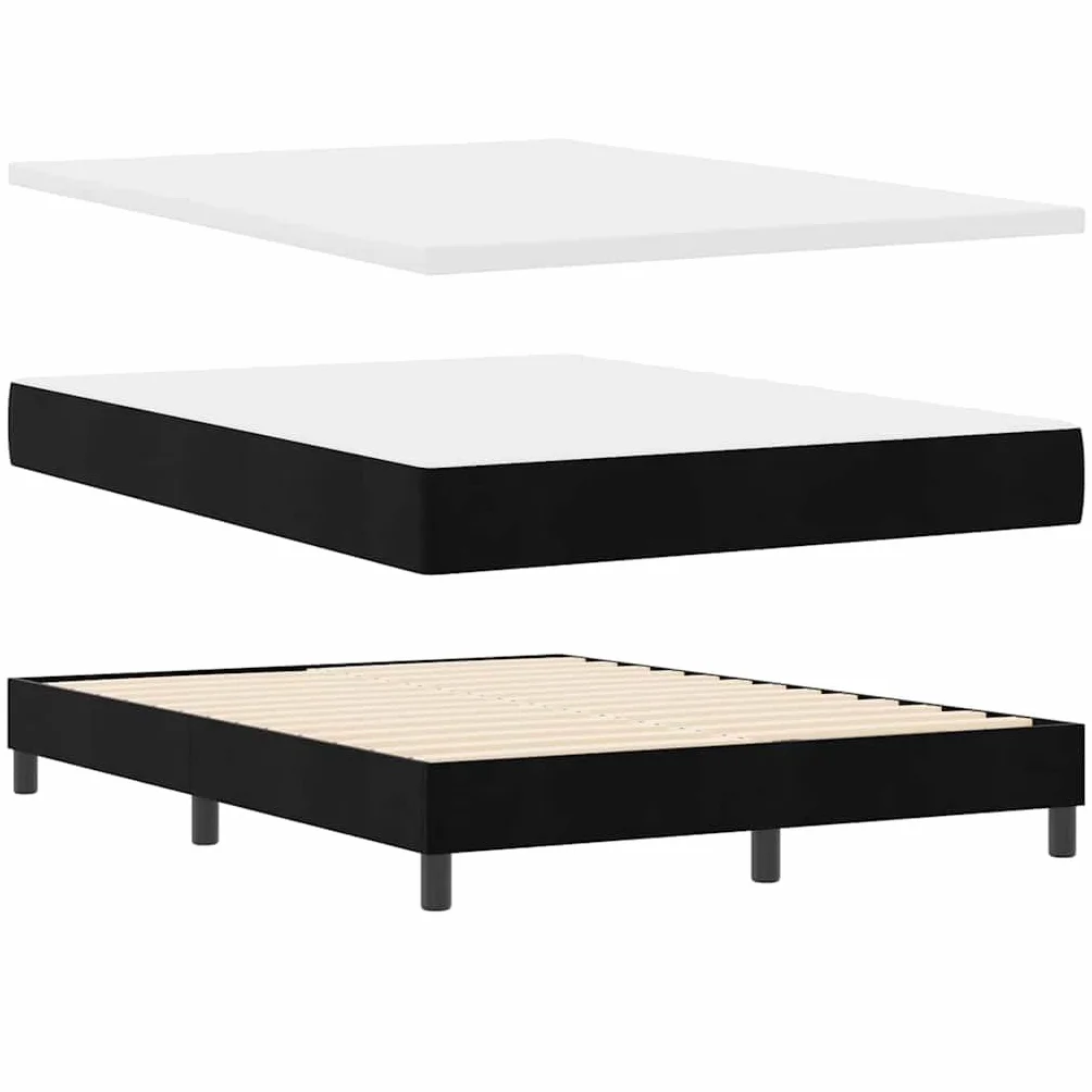 Aksamitne nowoczesne do sypialni box spring czarny 140x200 cm | Łóżko sprężynowe z zagłówkiem aksamit czarny 200 x 140 cm z regulowanym wezgłowiem