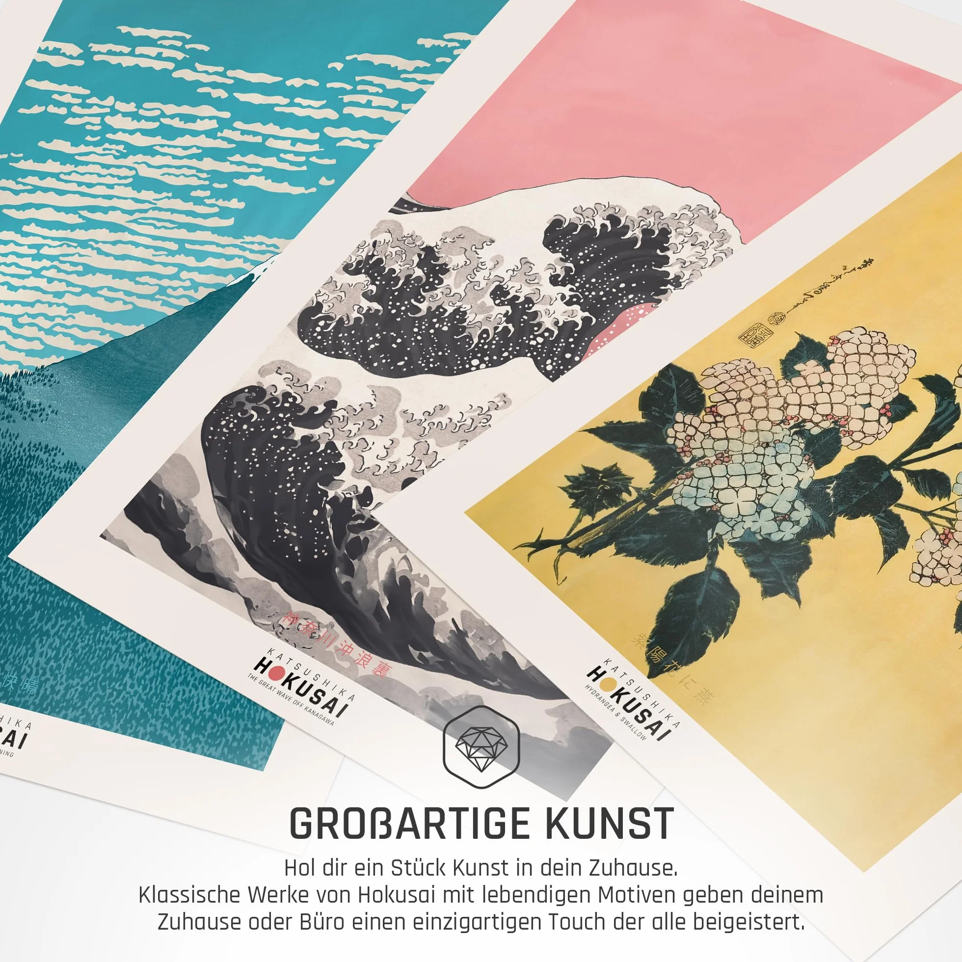Hokusai zestaw japońskich plakatów, dekoracja ścienna, japońska sztuka, obrazy do sypialni, salonu, dekoracja salonu, obrazy eklektyczne (3 x A3, bez ramki)