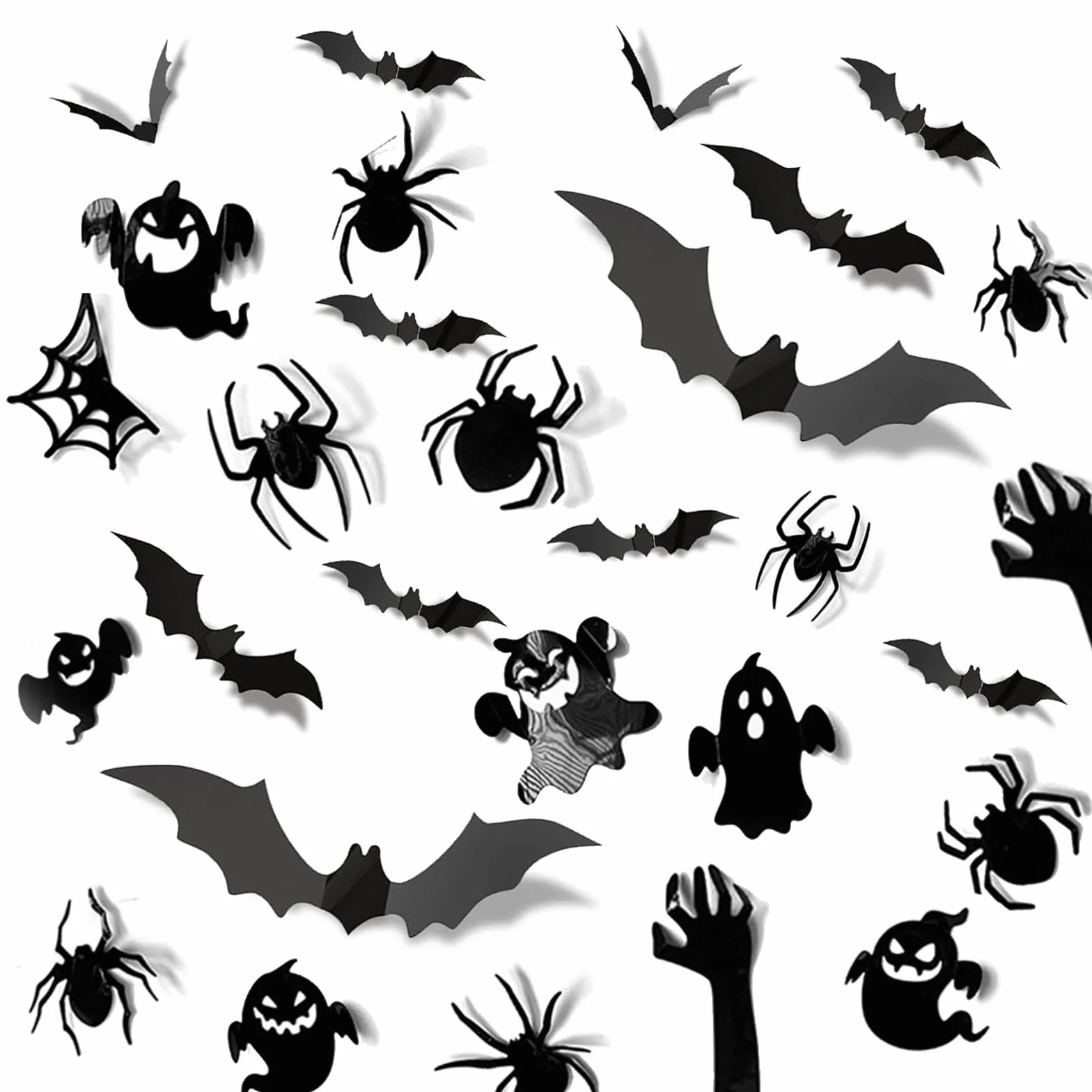 ALEGRE Duchy, Pająki, Nietoperze Dekoracja na Halloween, Zestaw naklejek 30 szt. na Halloween, zestaw przerażających naklejek 3D, naklejki z nietoperzami dekoracyjnymi+naklejki z pajęczyną dekoracyjną