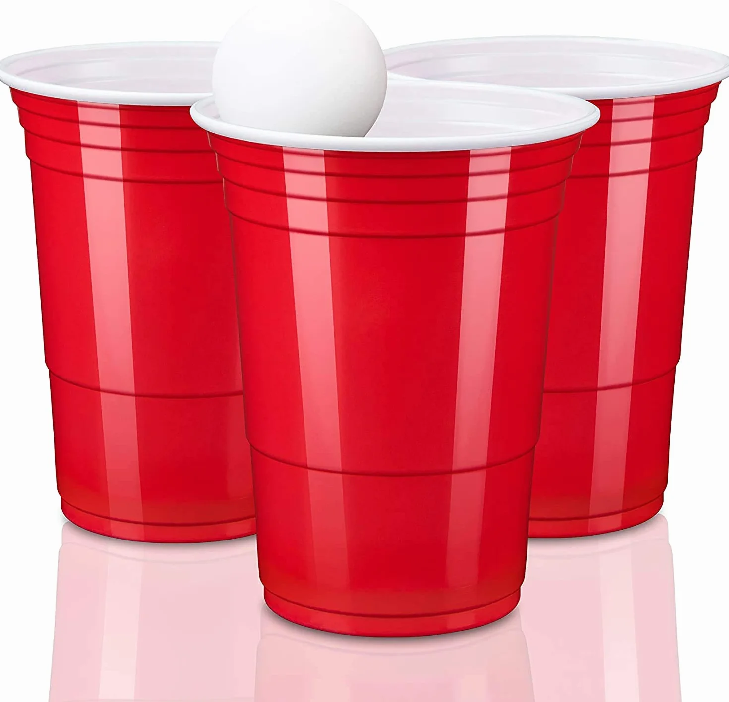 TRESKO Kubki Jednorazowe Imprezowe, Plastik, Czerwony, 473 ml, 100 Sztuk