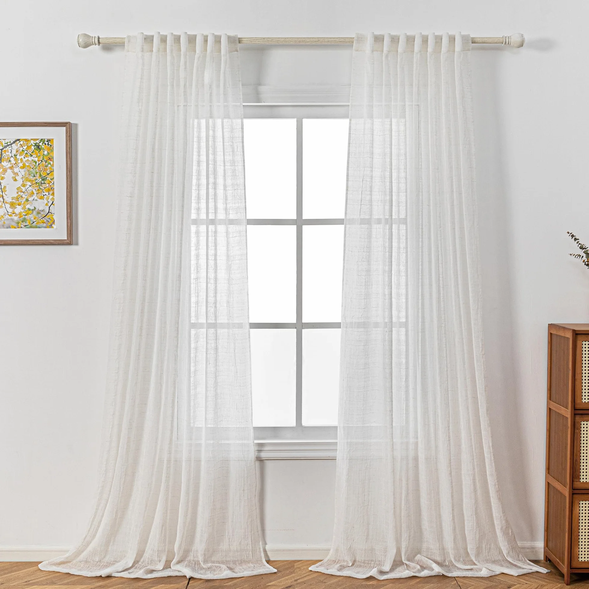 MYSKY HOME Zasłony do salonu, zasłony w stylu boho, 2-częściowy zestaw zasłon o wyglądzie lnu, półprzezroczyste, plisowane, do pokoju dziecięcego, wys. 245 x szer. 140 cm, beżowe