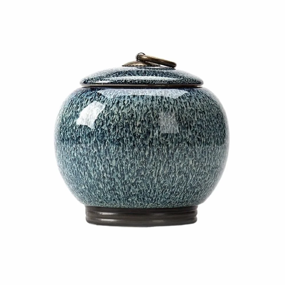 Puszka na herbatę, Pojemnik na herbatę do wymiany w piecu Ceramiczny średni pojemnik przechowywania, szczelnie zamknięty, zielony, czarny, luźny zestaw świeżych liści(Blue)