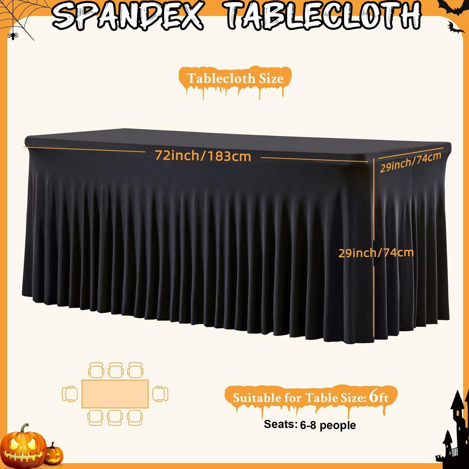 Elegancka czarna spódnica stołowa 1,83 m plisowana miękka tkanina idealna na wesela Halloween baby shower Boże Narodzenie urodziny bufety i dekoracje bankietowe
