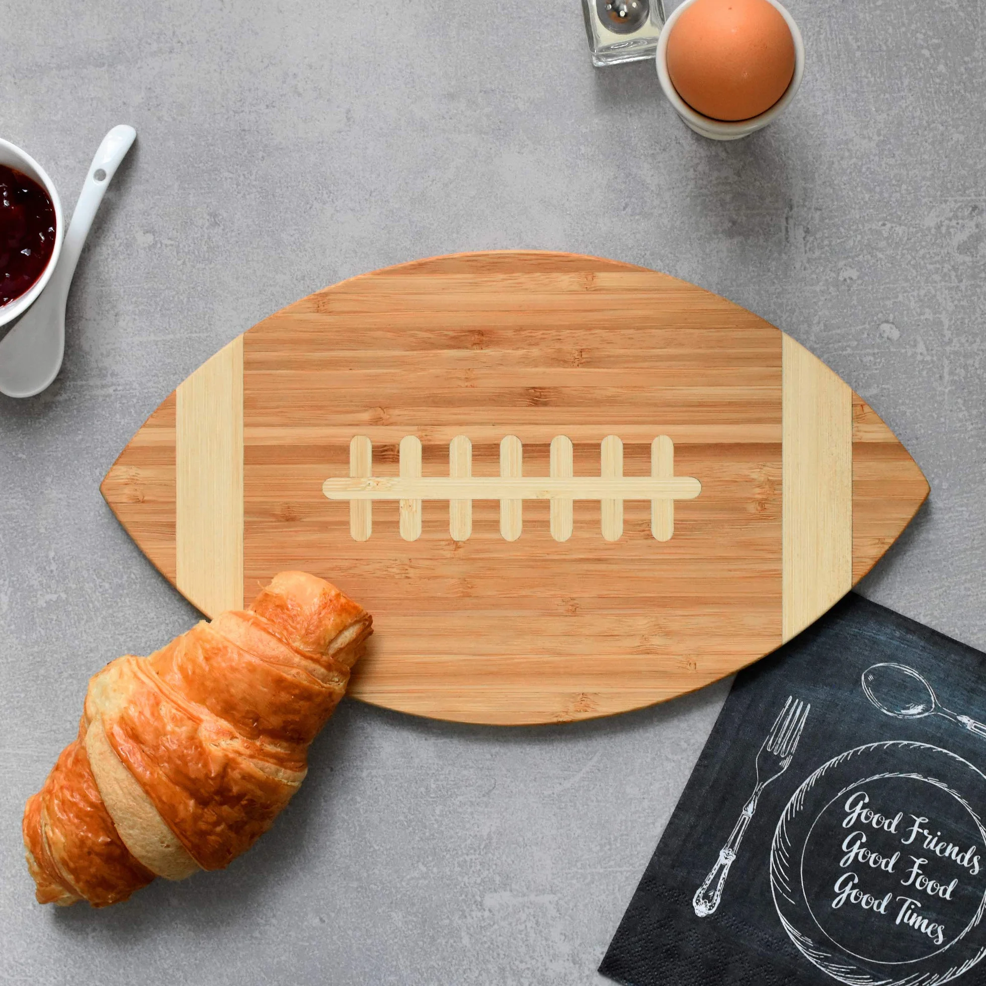 40YARDS American Football Brettchen aus Bambus-Holz für Frühstück, Abendbrot oder als Schneidebrett (30 x 17 cm)