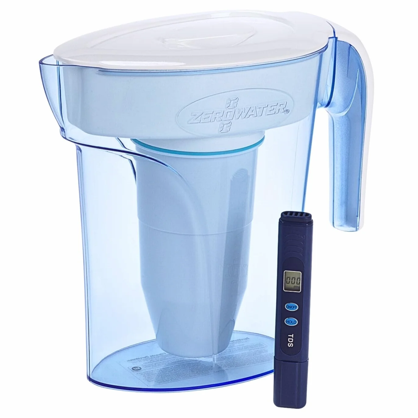 ZeroWater 5-stopniowy dzbanek filtrujący do wody 1,7 l, certyfikat IAPMO w celu zmniejszenia PFOA/PFOS, fluoru, ołowiu i innych metali ciężkich - 0 TDS, bez BPA, miernik TDS w zestawie