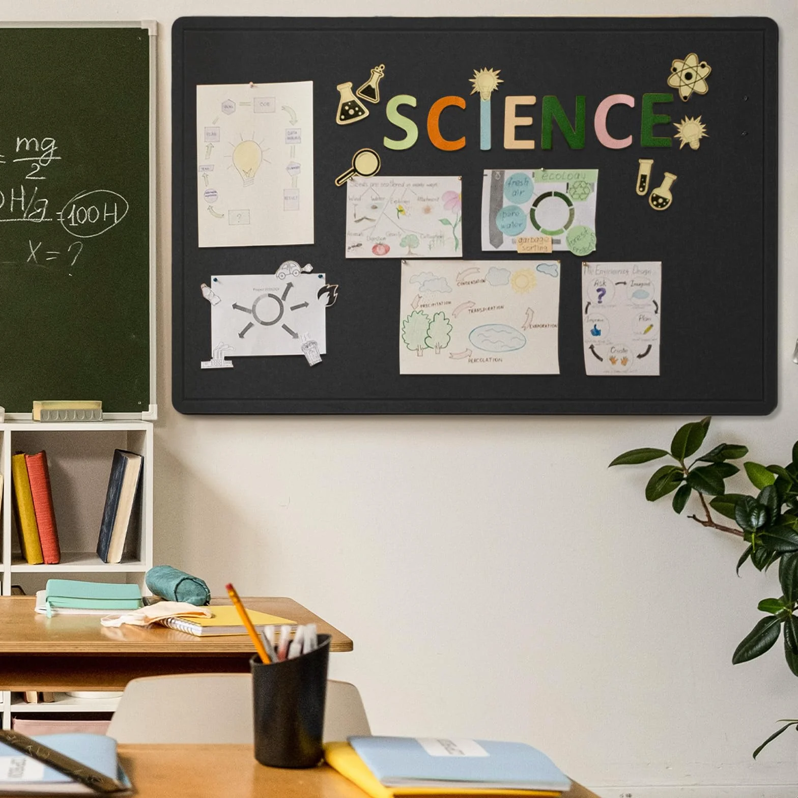 Duża tablica ogłoszeń – 152 x 81 cm, dekoracyjna filcowa tablica do przypinania na ścianę, składana tablica do zdjęć z taśmą samoprzylepną, zawiera 20 pinezek - czarna