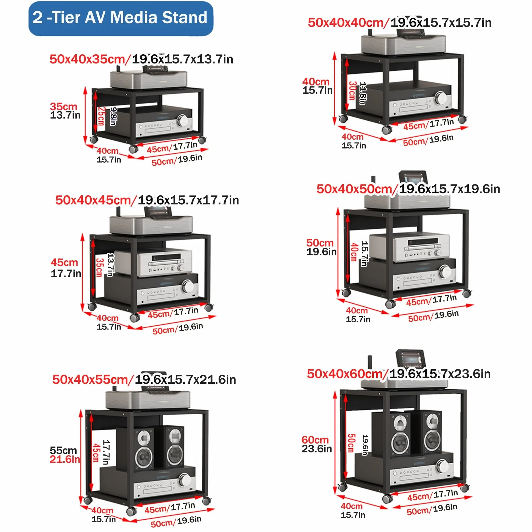 2/3-poziomowy stojak multimedialny stereo do routera i konsoli do gier, mały narożny telewizor na kółkach, idealny do gier i salonu (50 x 40 x 30 cm)
