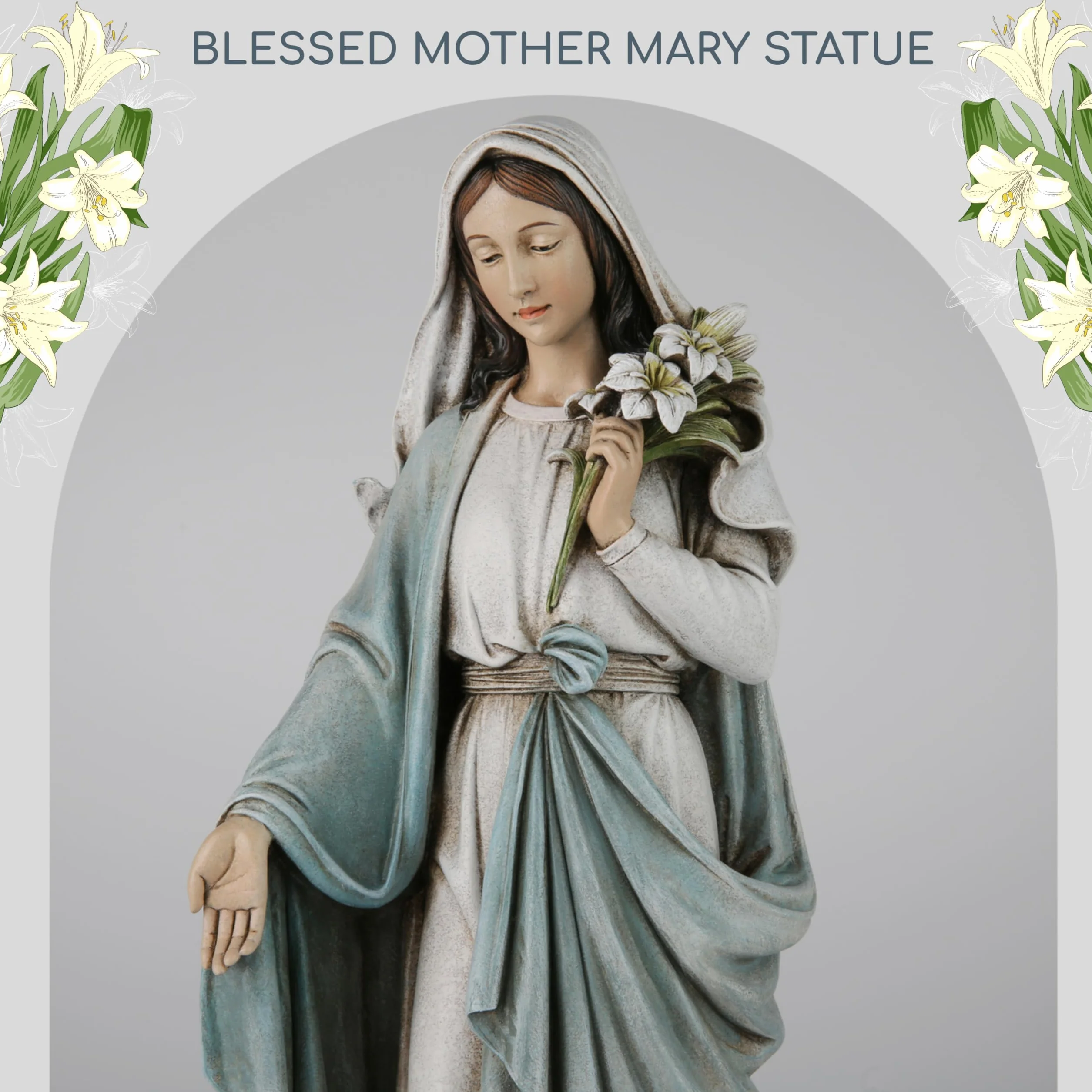 Pomnik Matki Bożej Błogosławionej Marii: statua Matki Bożej Maryi Panny, elegancka dekoracja domu, ręcznie malowana, Santa Maria z lilami, kolekcja Renaissance