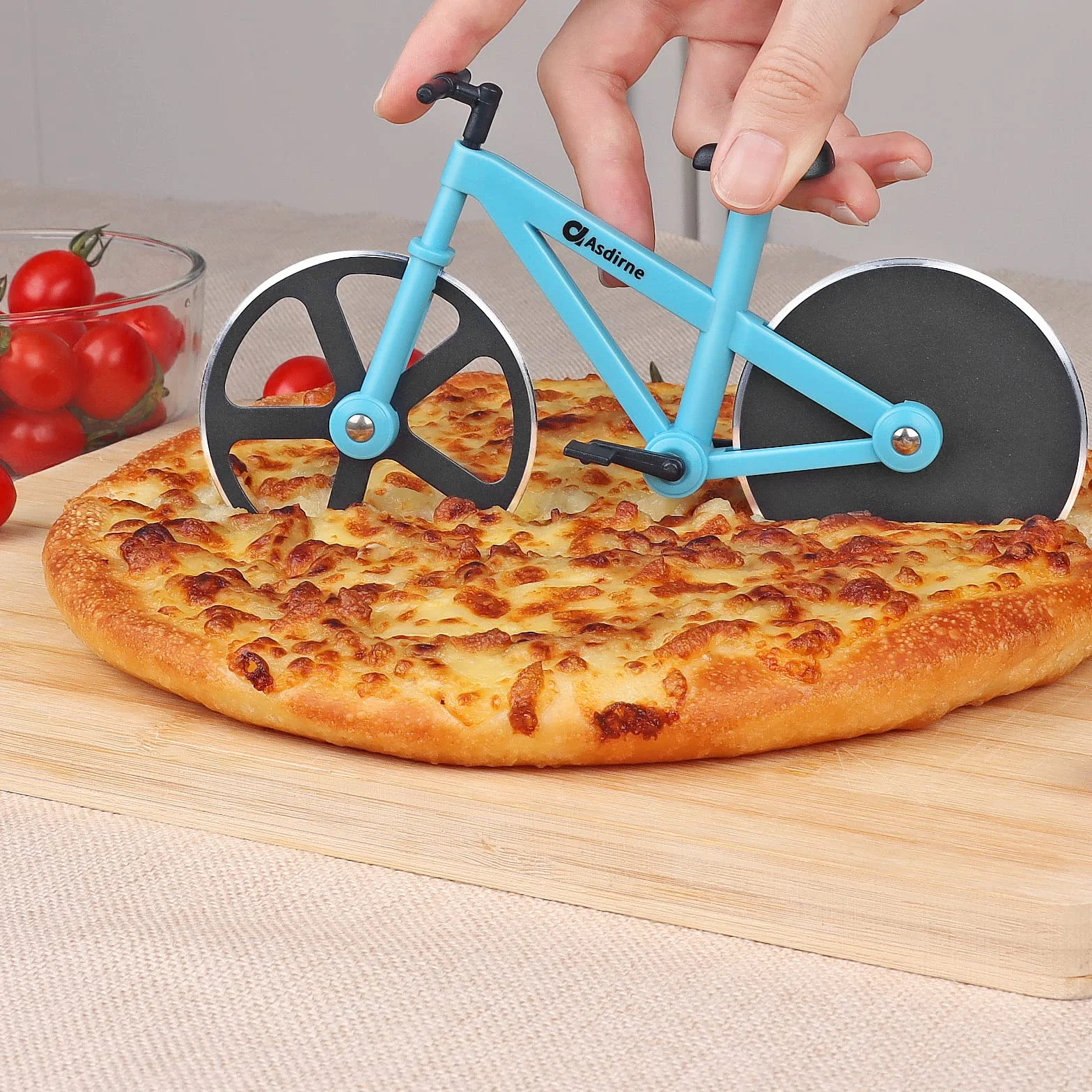 Asdirne nóż do pizzy, 19 cm nóż ze stali nierdzewnej, antyspazmatyczne ostrza, projekt rowerowy - nóż do krojenia pizzy, naleśników, ciast, ciastek, chleba i innych deserów