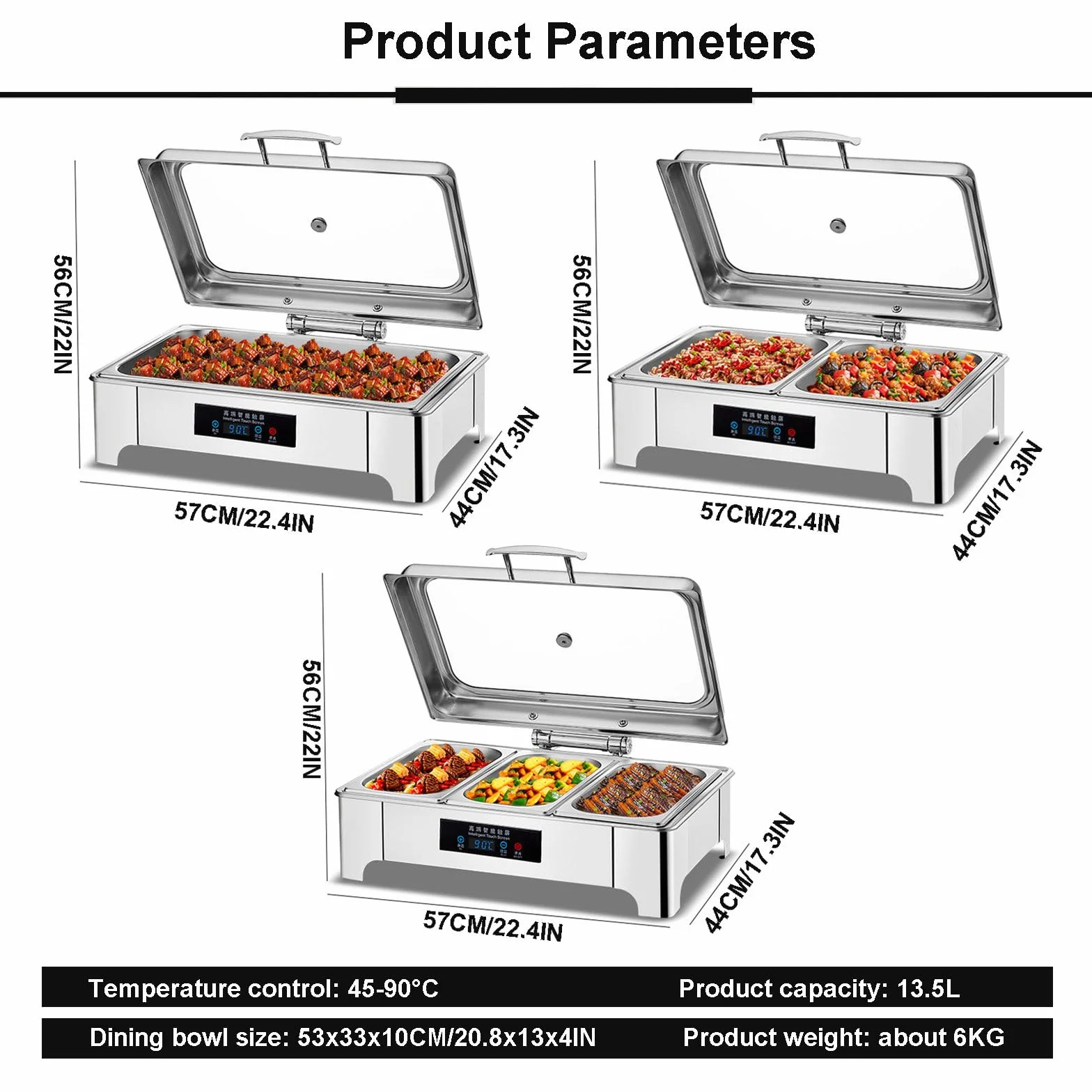 Elektryczny podgrzewacz bufetowy 400 W, z wyświetlaczem LED, urządzenie utrzymujące ciepło ze stali nierdzewnej, do gastronomii, uroczystości rodzinnych, na kemping – pojedyncze/podwójne