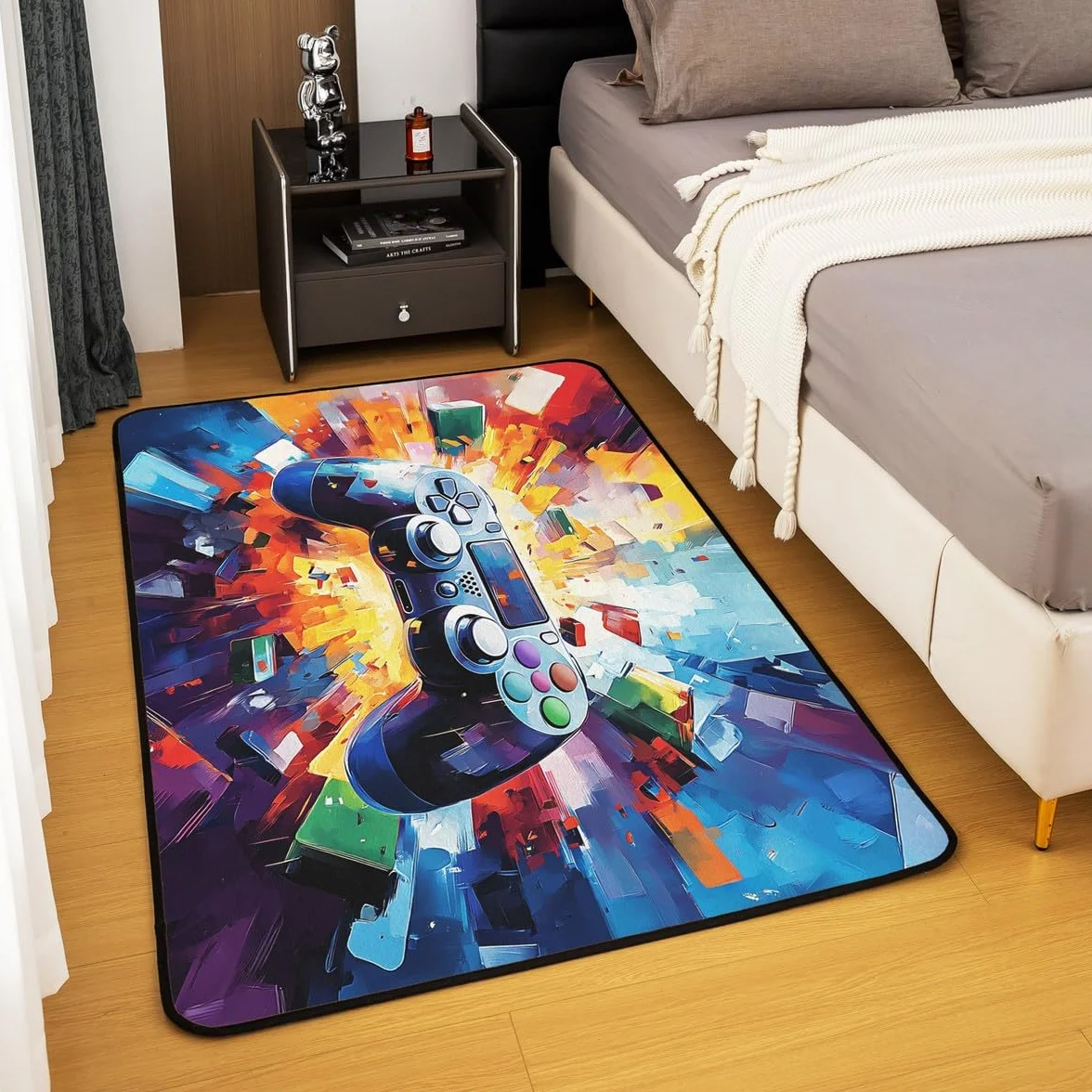 Loussiesd Dywan do salonu dla graczy, 150 x 200 cm, gamingowy dywan akcentujący dla chłopców, dziewcząt, nastolatków, nowoczesny kontroler konsoli do gier, wewnętrzna mata podłogowa, joystick, wiele