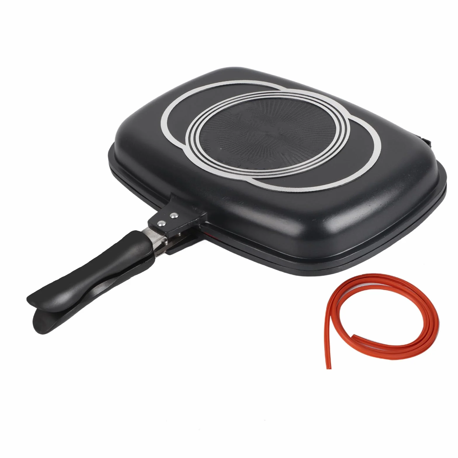 Aramox Dwustronna Patelnia z powłoką nieprzywierającą, Patelnia z Odlewu Aluminiowego 46 X 36 X 7 Cm z wodoszczelną uszczelką, Uchwyt Zapobiegający Poparzeniu, Do Gotowania w Domu Grill na świeżym