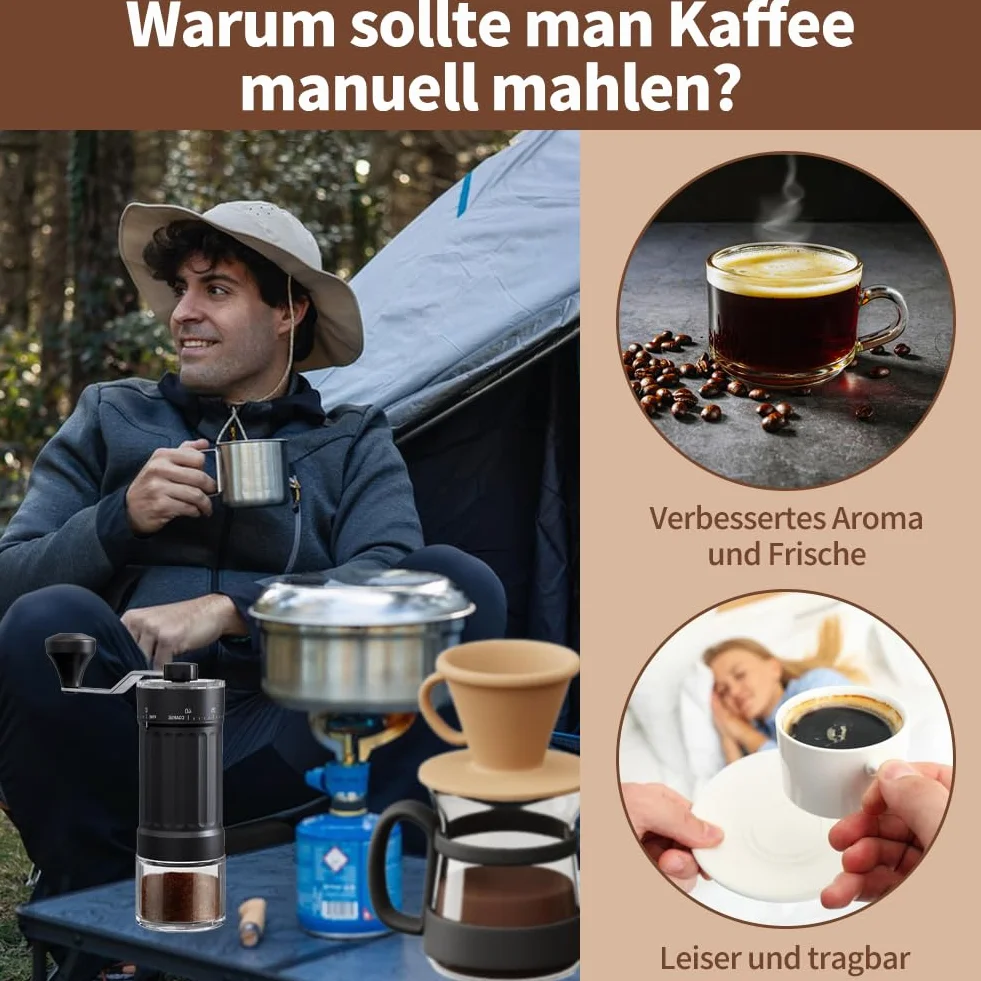 ręczny młynek do kawy, ręczna młynek do kawy w kolorze czarnym, ręczny młynek do kawy z ceramicznym mechanizmem mielącym, 40-stopniowa regulacja, do Aeropress, Espresso, Pour Over, French