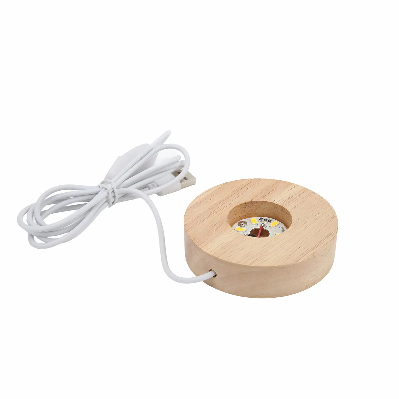 Drewniana Podstawa Wyświetlacza LED, Podstawa światła LED USB Wygodna i Praktyczna, Drewniana Podstawa Wyświetlacza LED do Sztuki żywicy ze Szkła Kryształowego 3D (ciepła, jasna